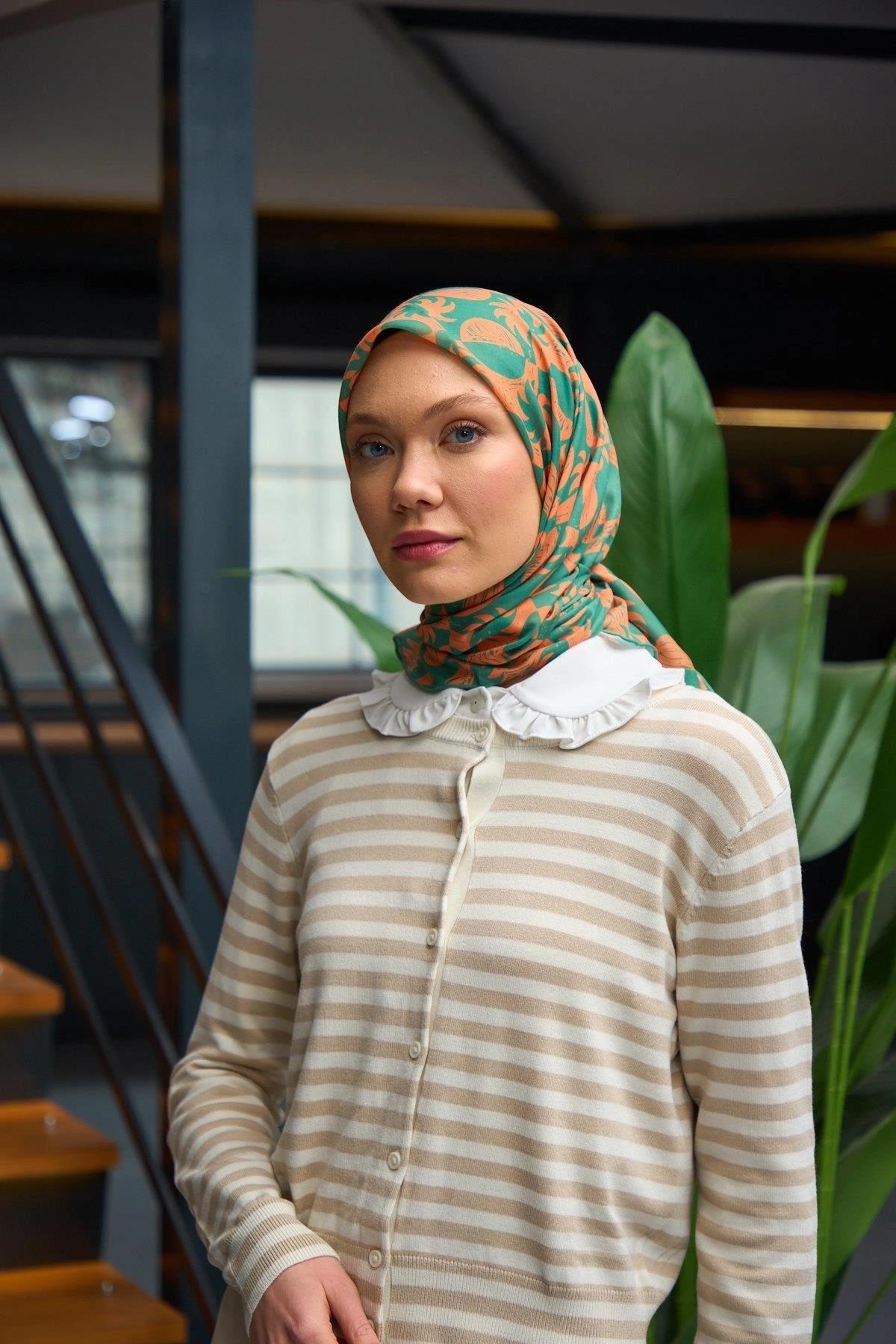 Harmony Collection Soft Eşarp Yeşil Turuncu 1182-02