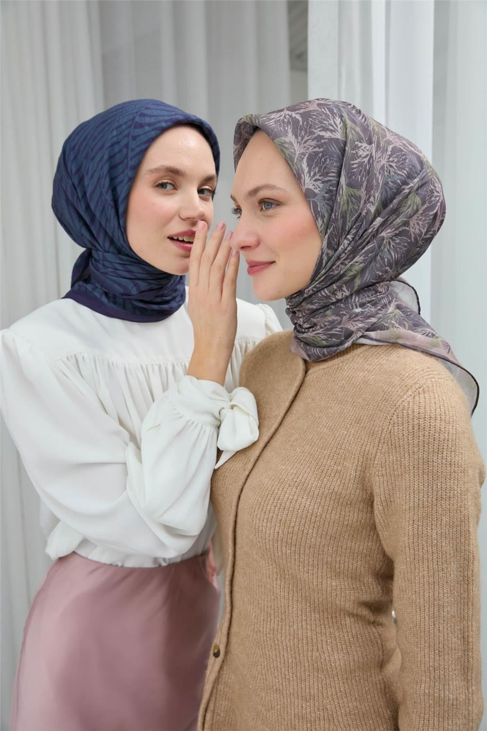 İnce Pamuk Soft Eşarp Soluk Mor Yaprak Desenli Hafif Dokulu 90x90
