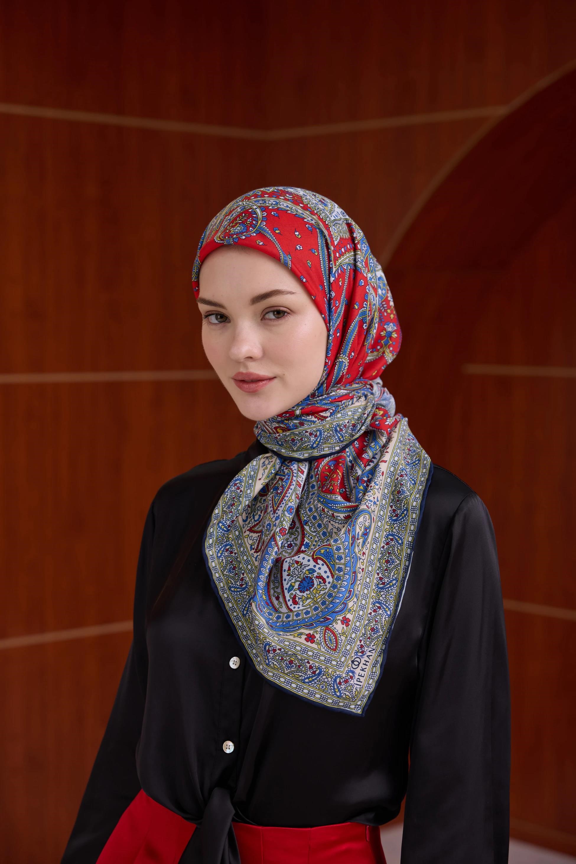 İpekhan Etnik Serisi Kırmızı Pamuk Viskon Eşarp 1116-10