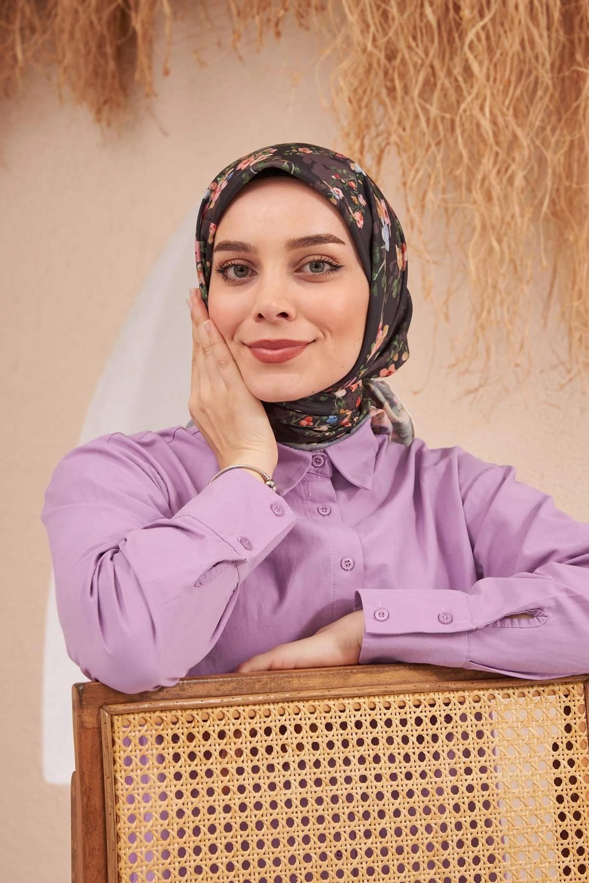 İpekhan Flowers Serisi Acı Kahve Pamuk Viskon Eşarp 1123-11