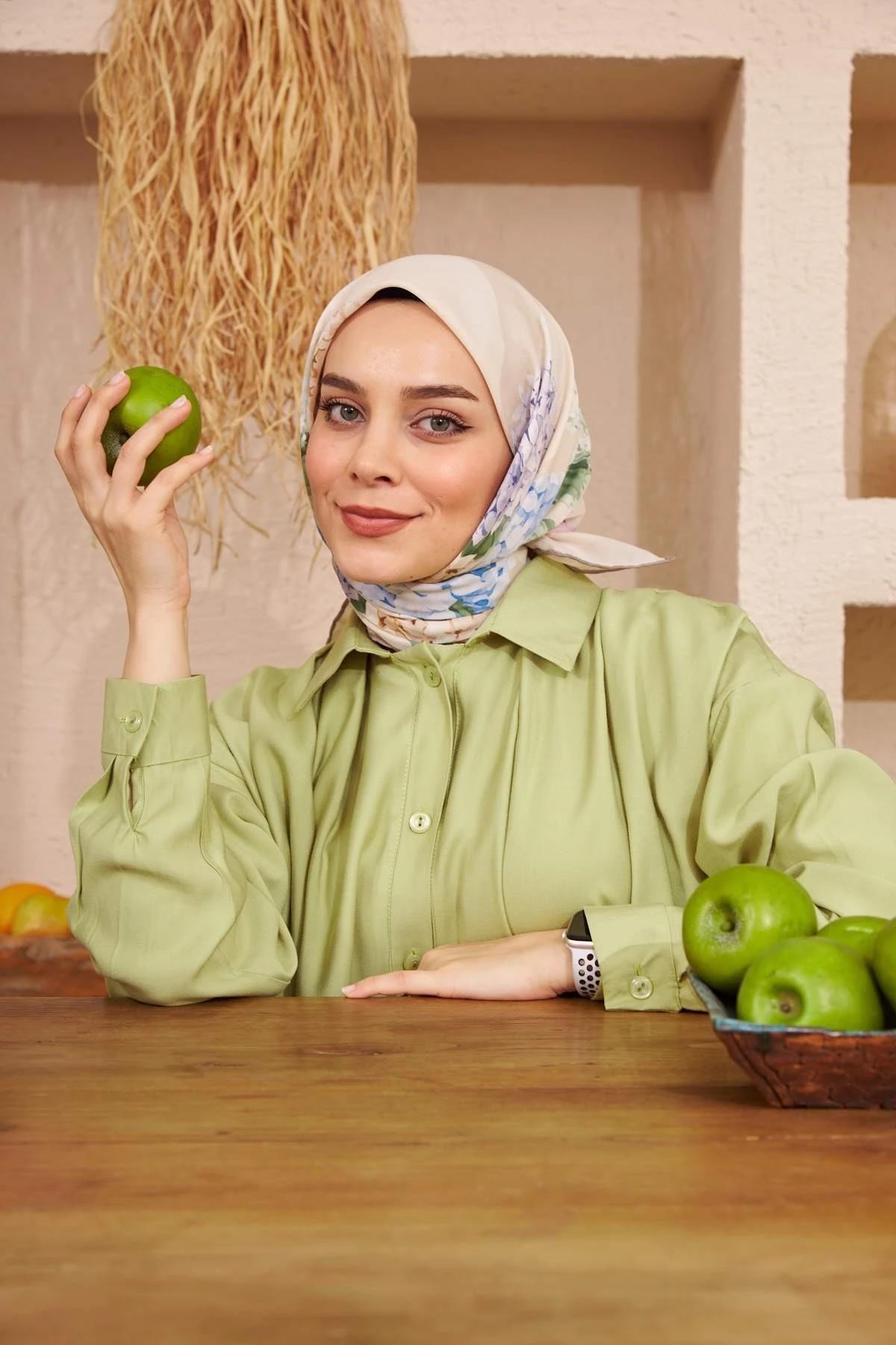 İpekhan Flowers Serisi Krem Pamuk Viskon Eşarp 1115-05