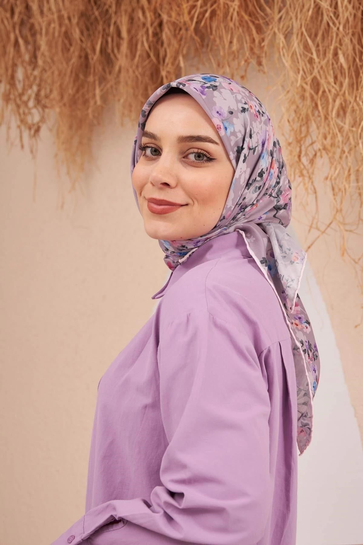 İpekhan Flowers Serisi Leylak Pamuk Viskon Eşarp 1123-13