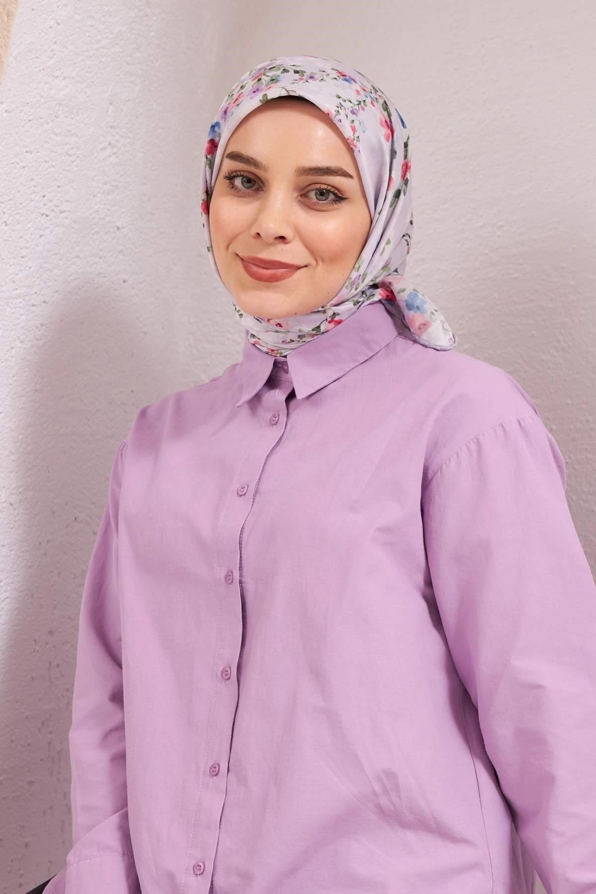 İpekhan Flowers Serisi Lila Pamuk Viskon Eşarp 1123-02