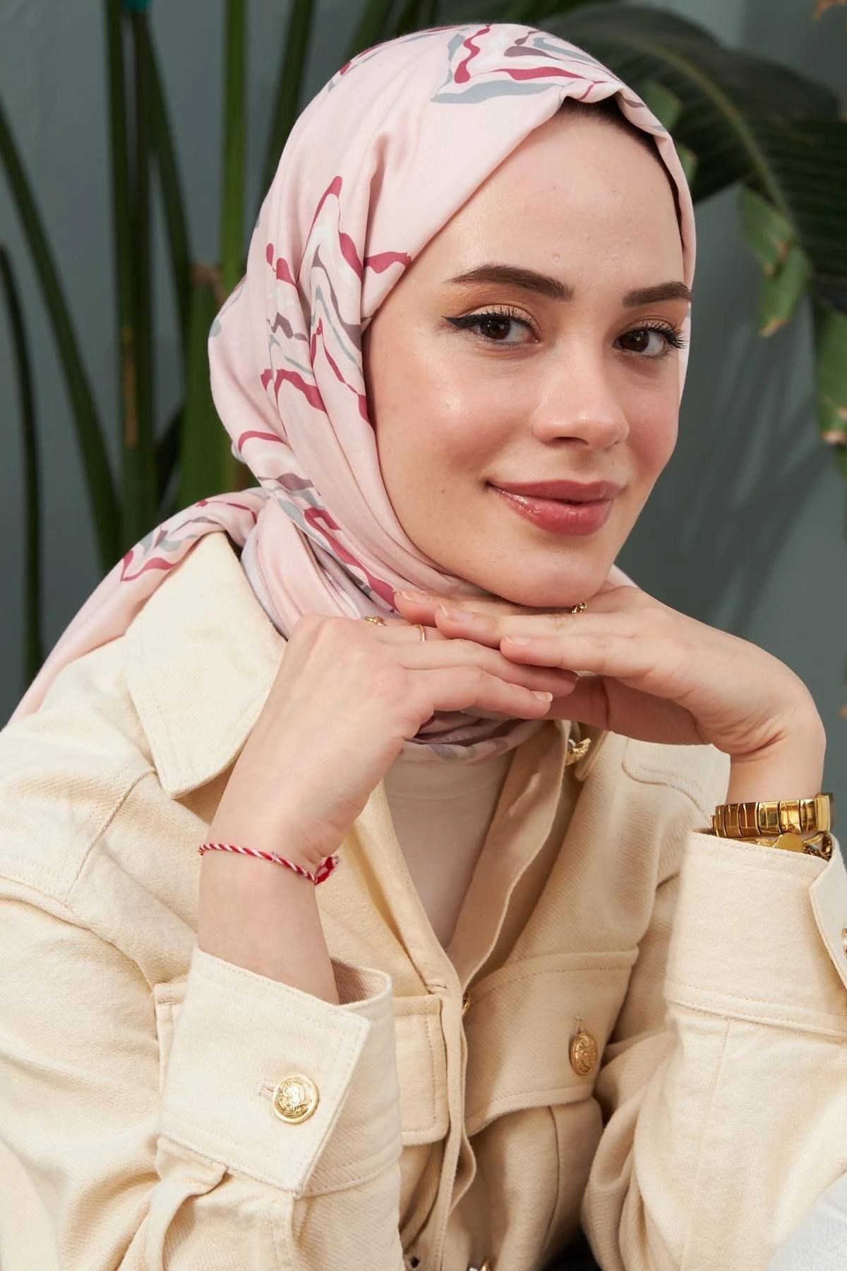 İpekhan Zigzag Desen Pudra Pamuk Viskon Şal 3022-09