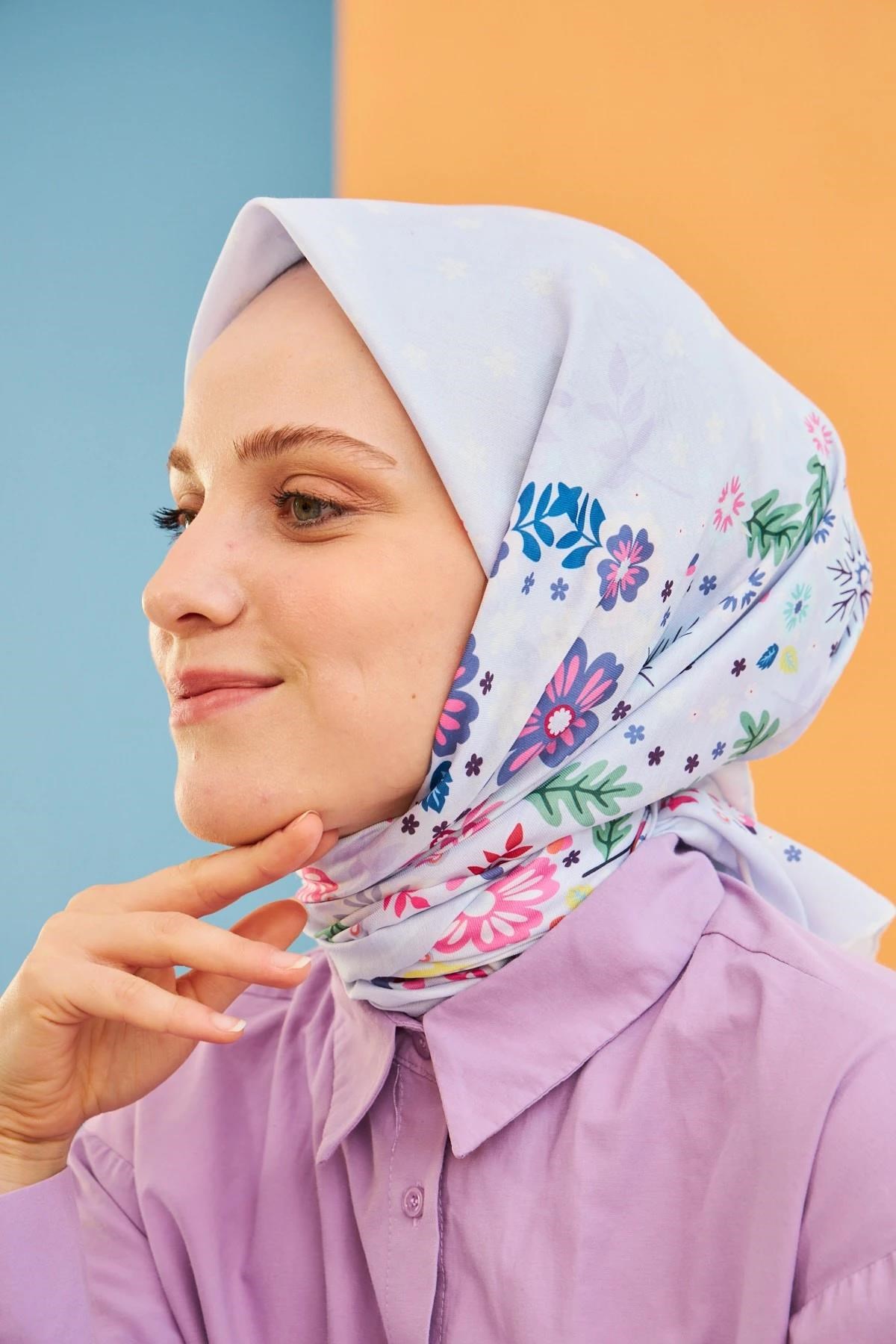 Kalmia Desen Lila Pamuk Viskon Eşarp