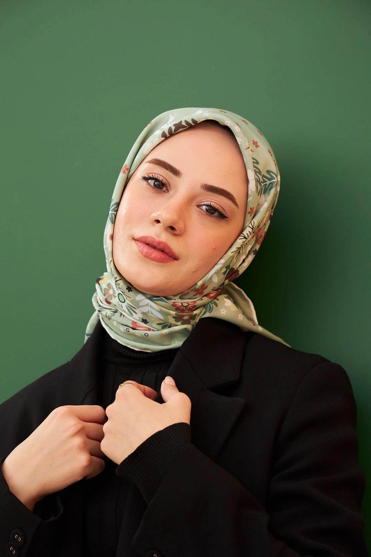 Kalmia Desen Soft Yeşil Pamuk Viskon Eşarp