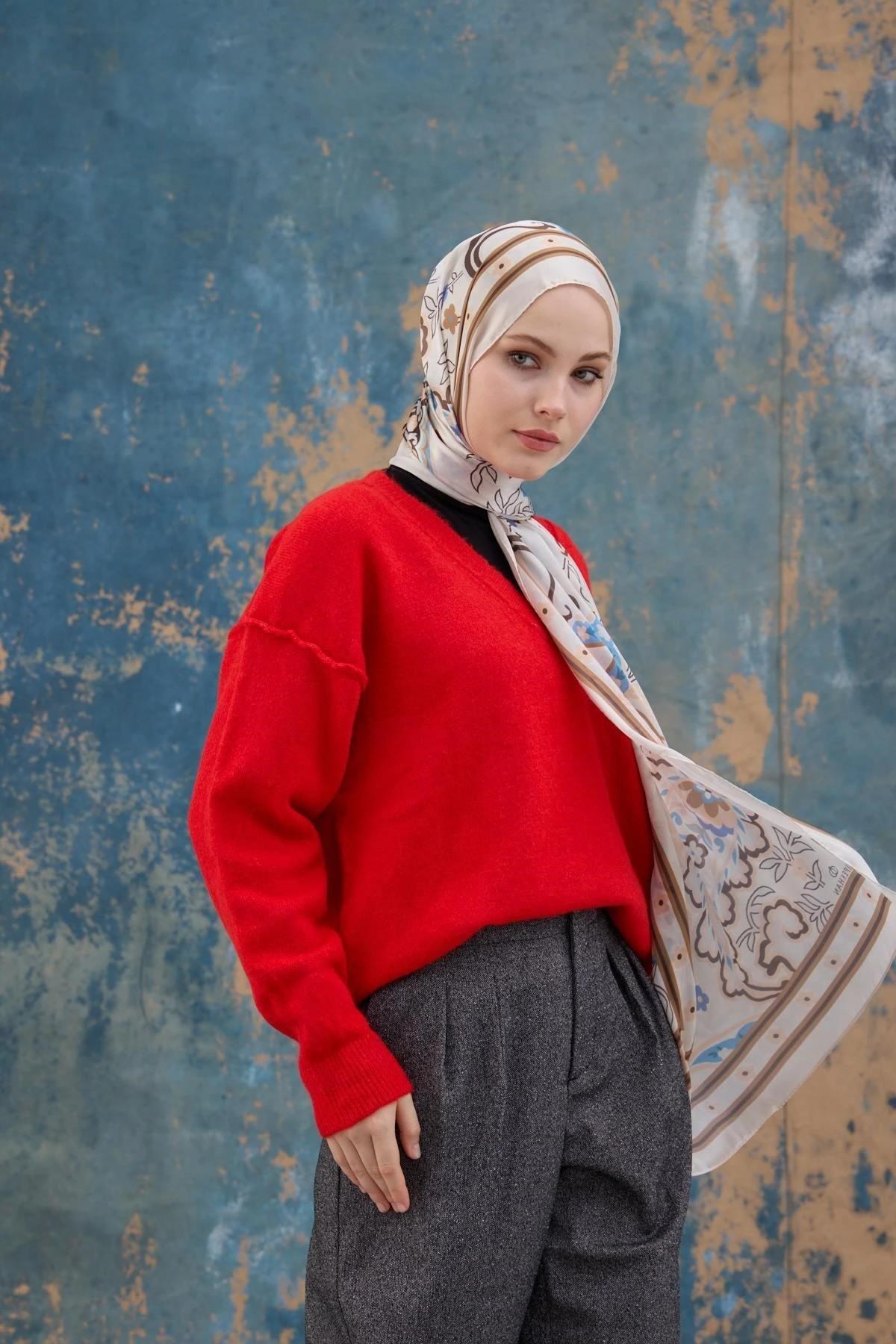 Krem Hint Vual Şal - 5004-12