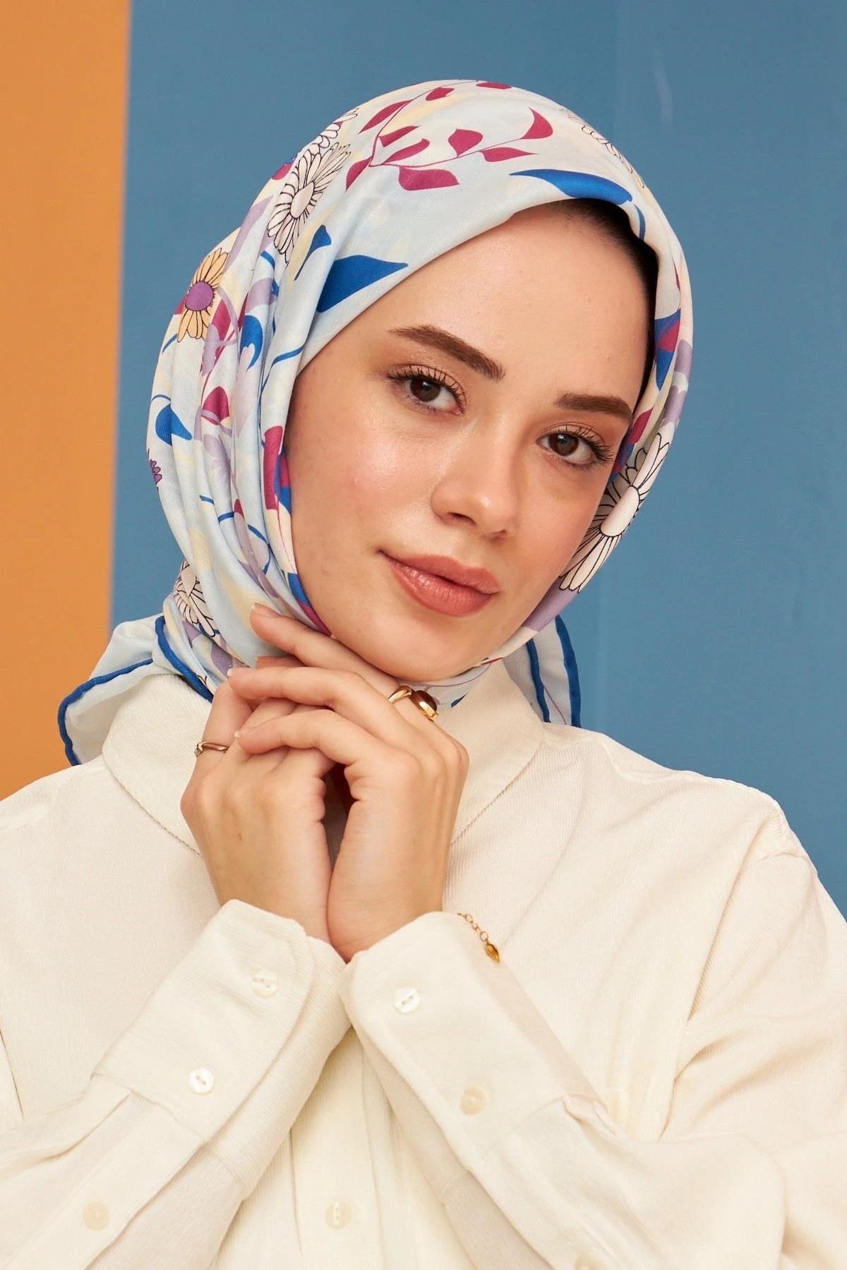 La Flores Bebe Mavi Pamuk Viskon Eşarp Modeli