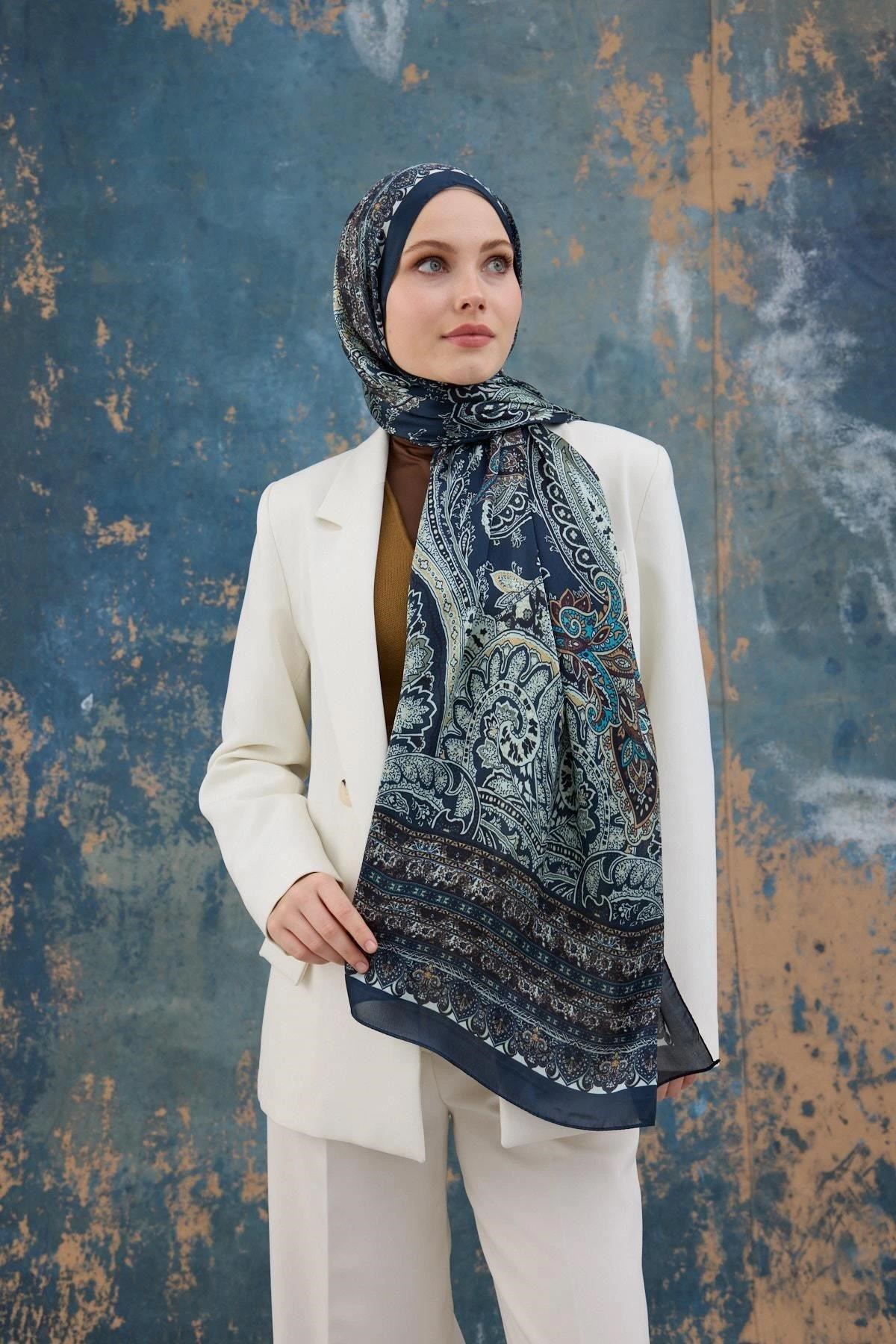 Lacivert Hint Vual Şal - 5007-04