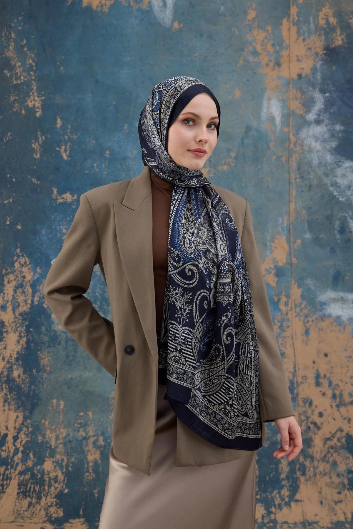 Lacivert Hint Vual Şal - 5008-03