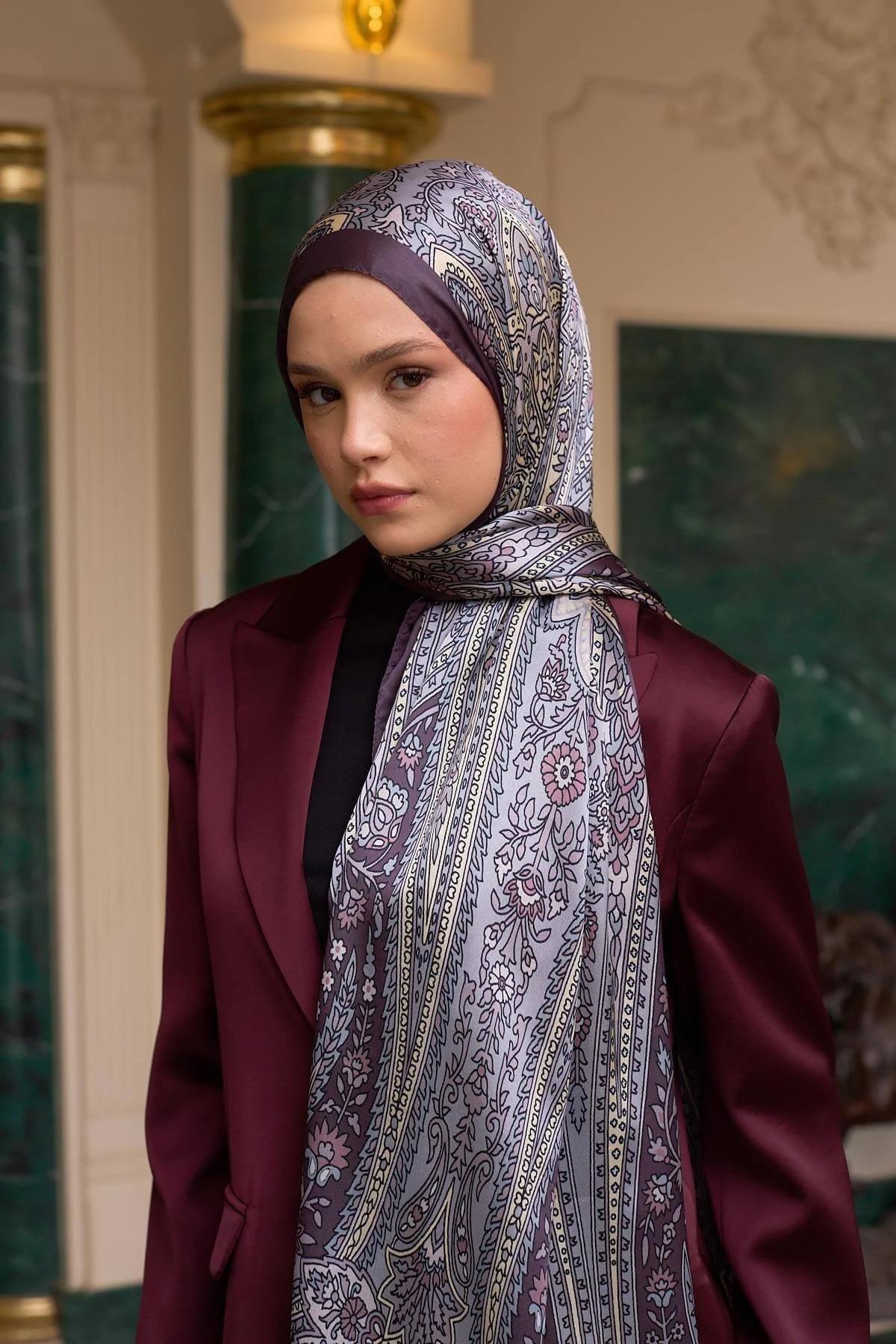 Lavanta Gri Hint Vual Şal - 5009-24