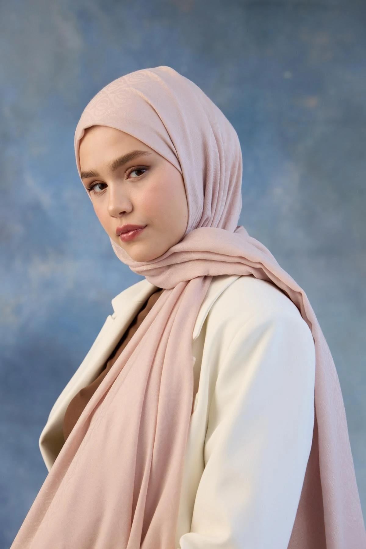 Logo Desen Pamuk Jakar Şal Toz Pembe 8008-21