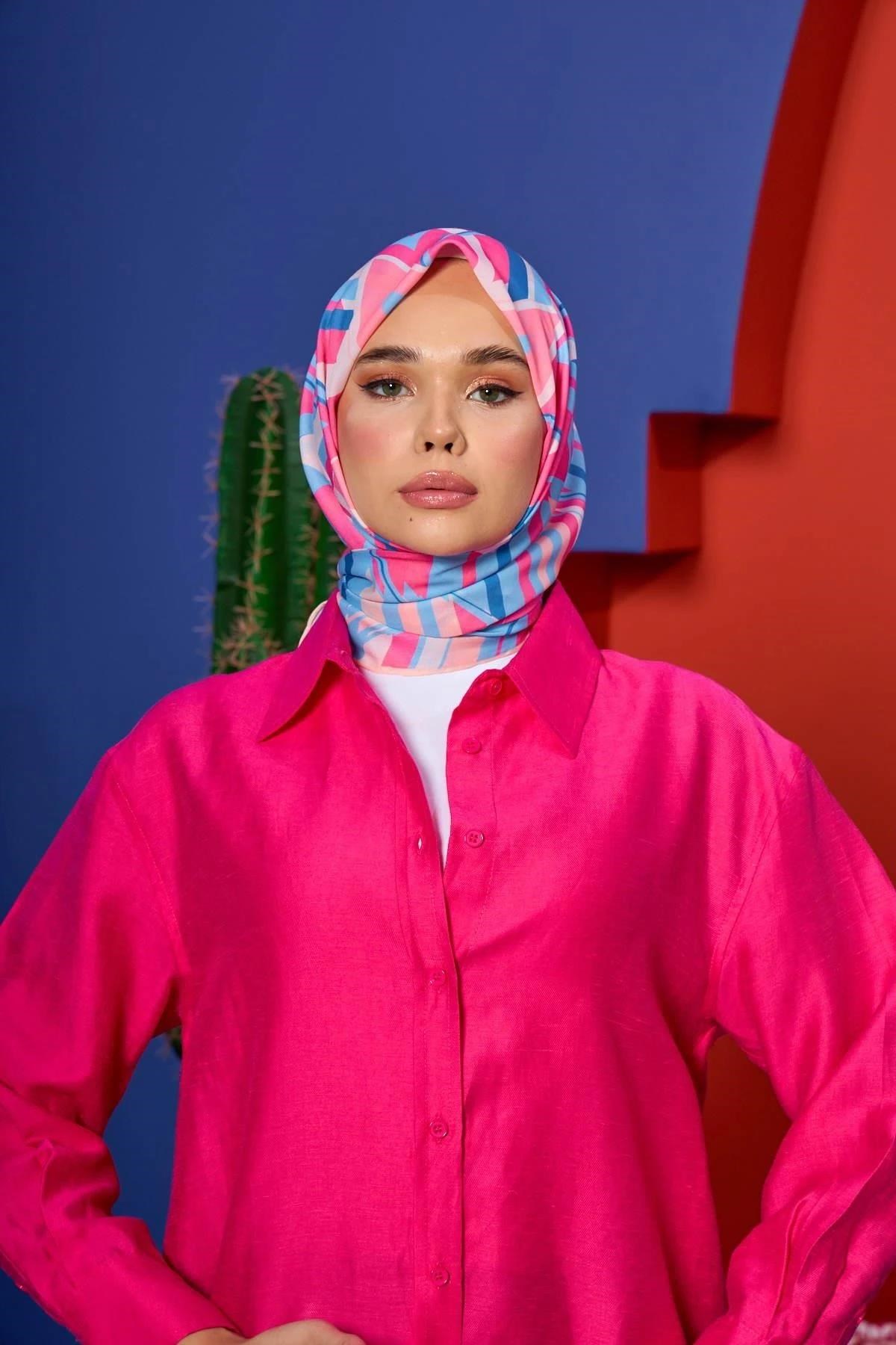Marrakech Koleksiyon Soft Eşarp Cam Göbeği Pembe 1208-12