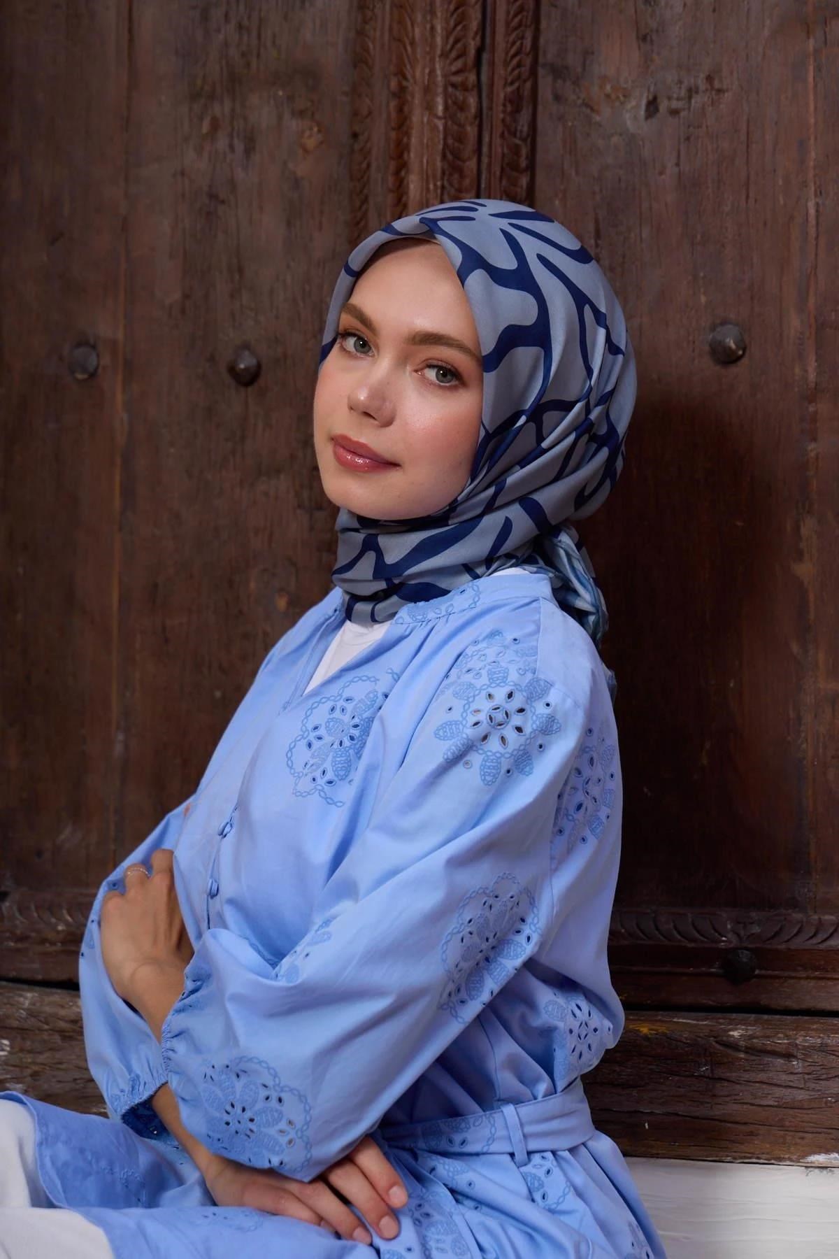 Marrakech Koleksiyon Soft Eşarp Gri Lacivert 1196-06