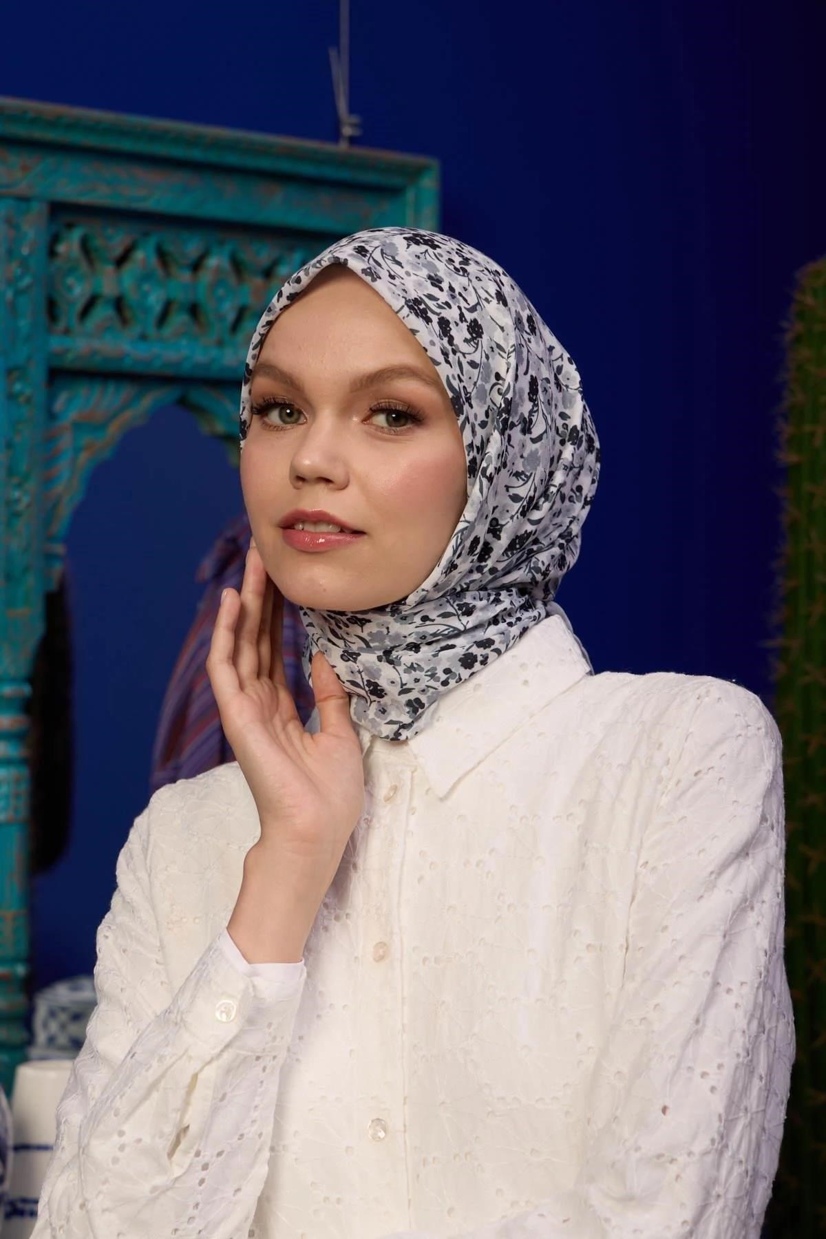 Marrakech Koleksiyon Soft Eşarp Gri Siyah 1193-05