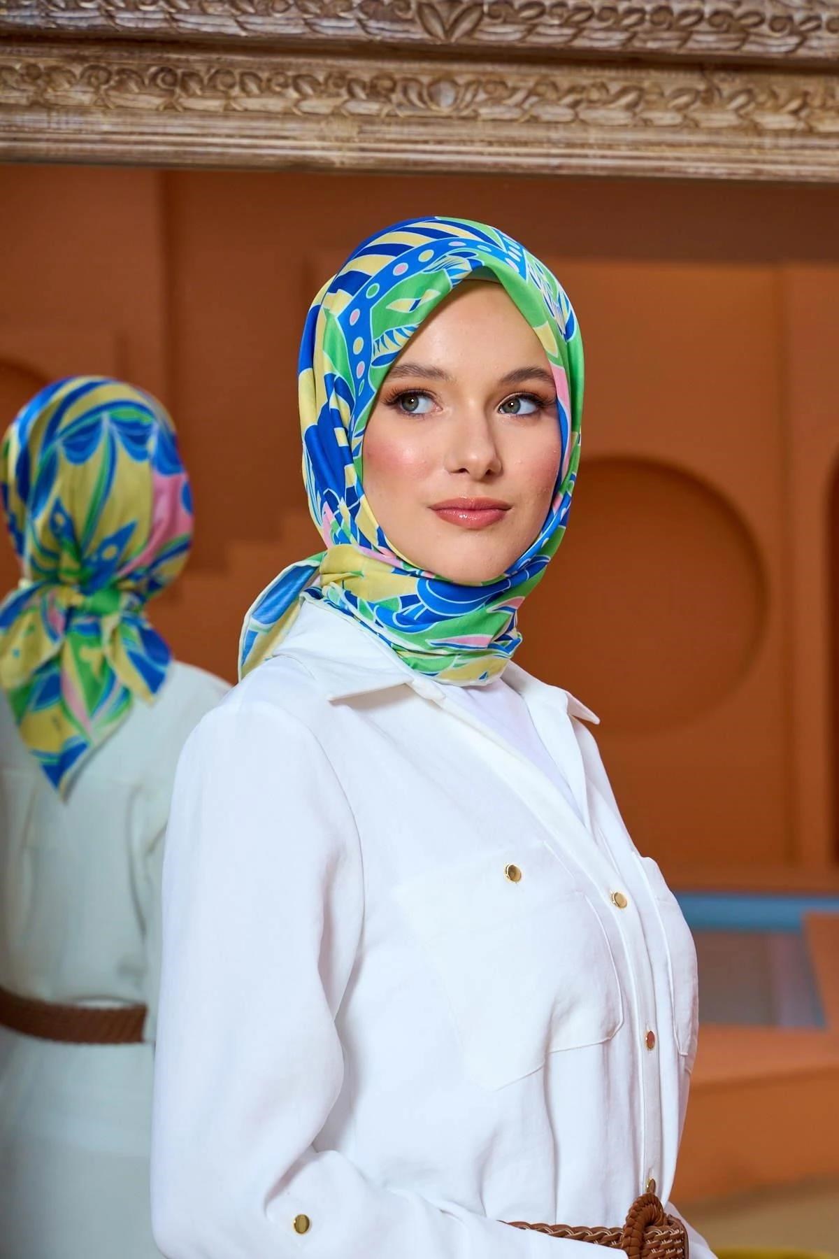 Marrakech Koleksiyon Soft Eşarp Ihlamur Yeşili Koyu Mavi 1202-06