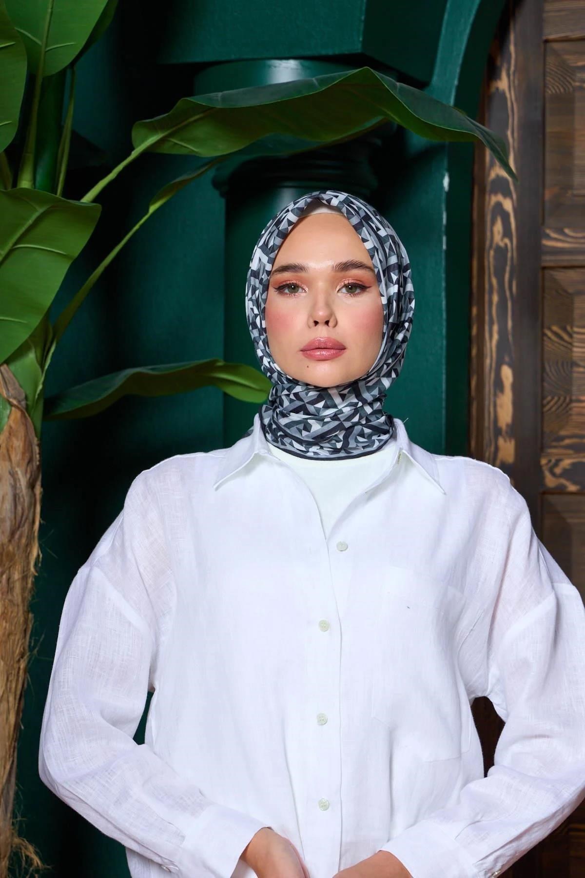 Marrakech Koleksiyon Soft Eşarp Koyu Gri Siyah 1203-03