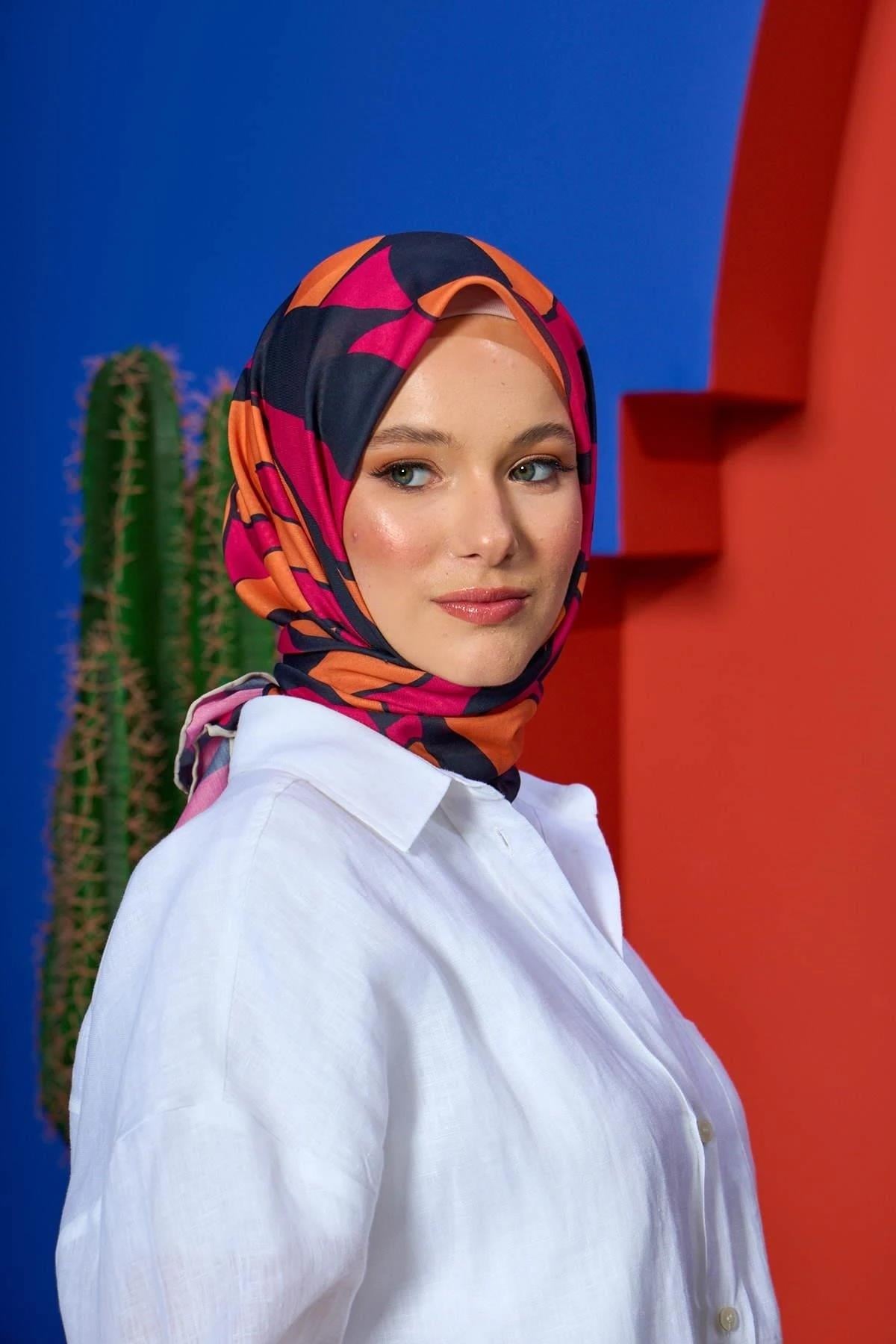 Marrakech Koleksiyon Soft Eşarp Koyu Pembe Siyah 1207-15
