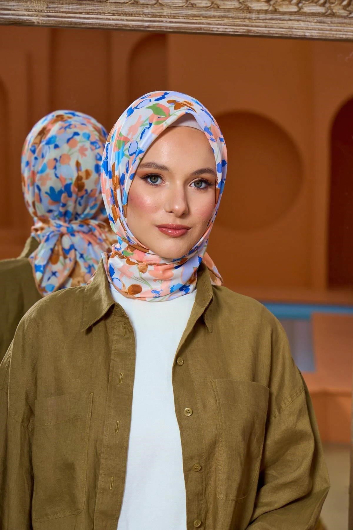 Marrakech Koleksiyon Soft Eşarp Mavi Bakır 1200-10