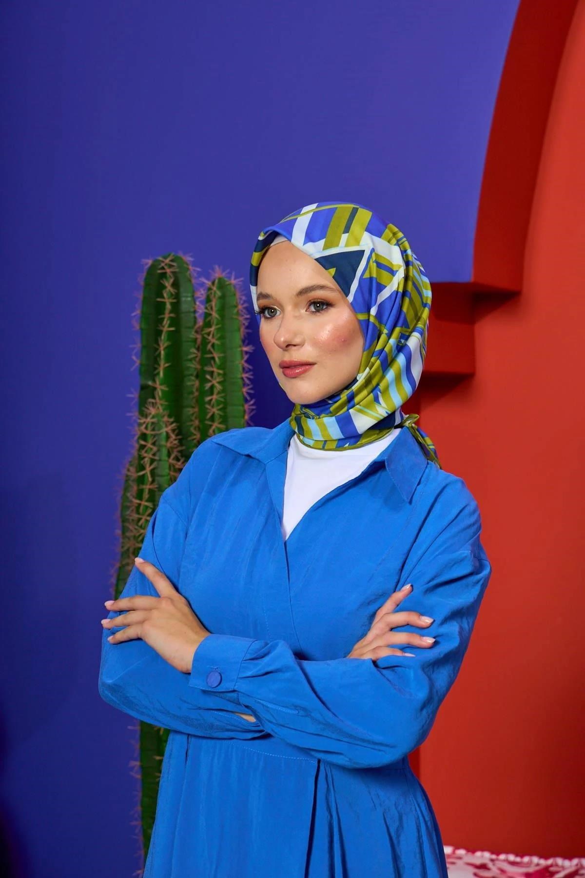 Marrakech Koleksiyon Soft Eşarp Mavi Safran 1208-01