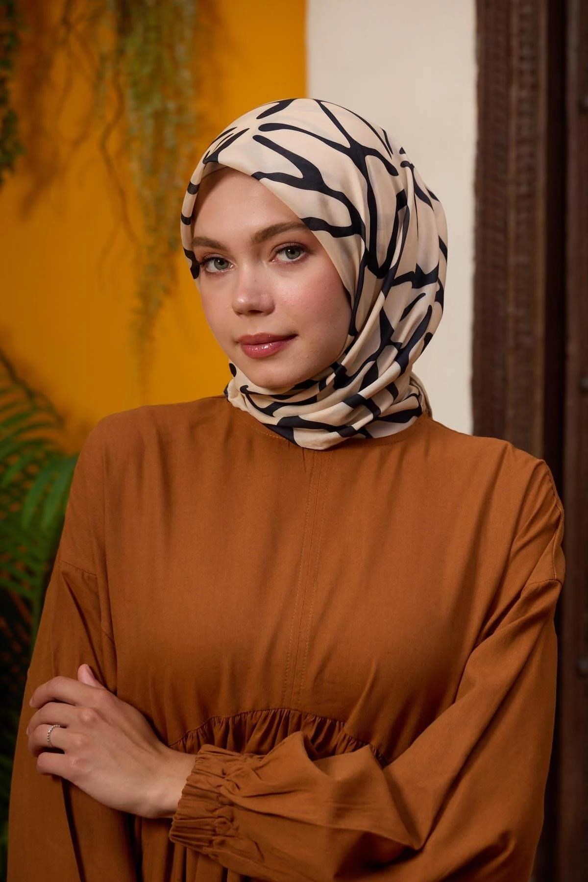 Marrakech Koleksiyon Soft Eşarp Siyah Bej 1196-07