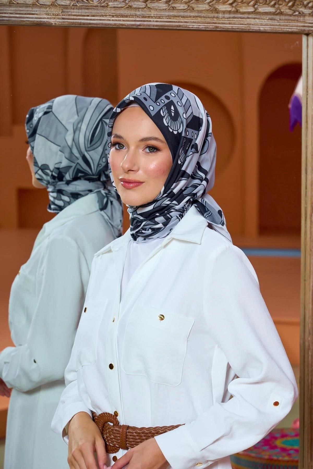 Marrakech Koleksiyon Soft Eşarp Siyah Gri 1202-05