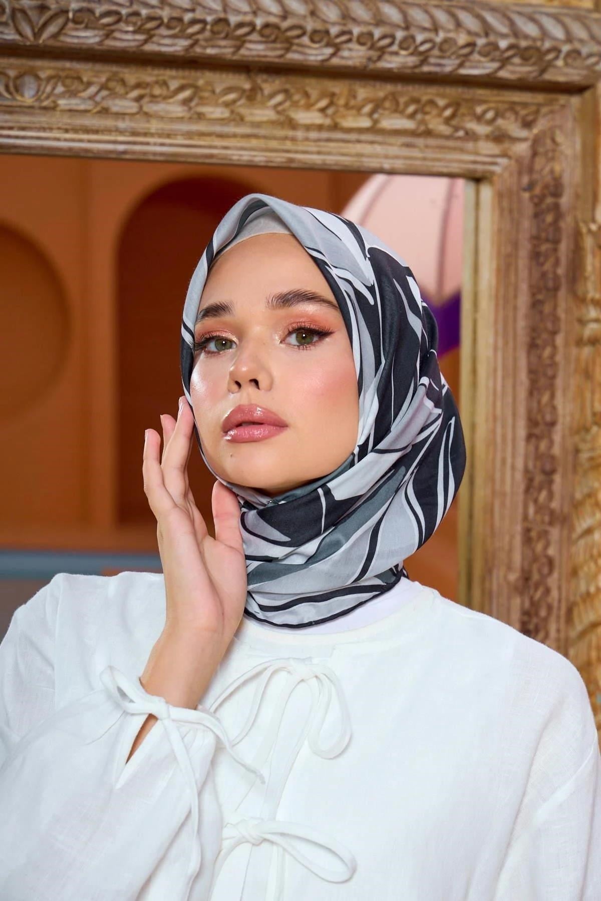 Marrakech Koleksiyon Soft Eşarp Siyah Gri 1199-13