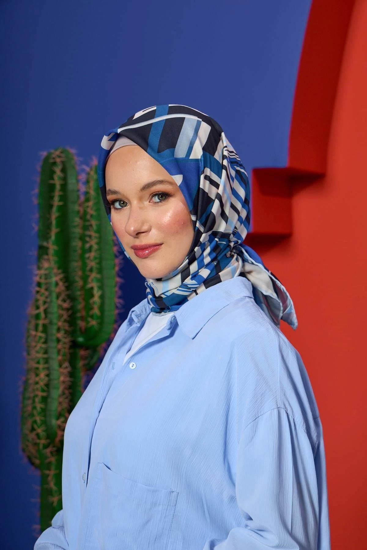 Marrakech Koleksiyon Soft Eşarp Siyah Kot Mavi 1208-09
