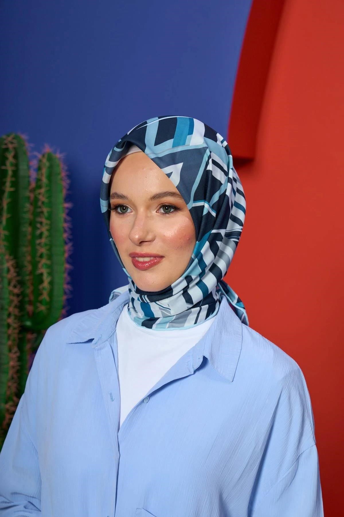Marrakech Koleksiyon Soft Eşarp Turkuaz Siyah 1208-10
