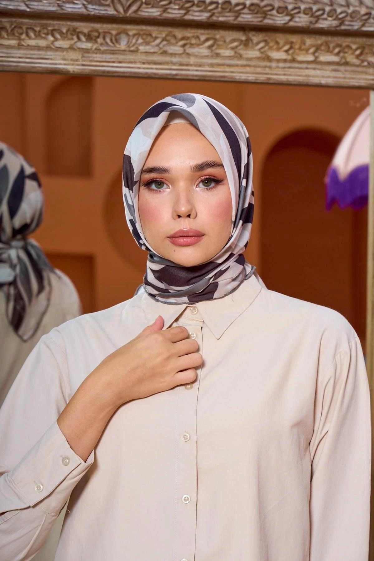 Marrakech Koleksiyon Soft Eşarp Vizon Gri Siyah 1201-03