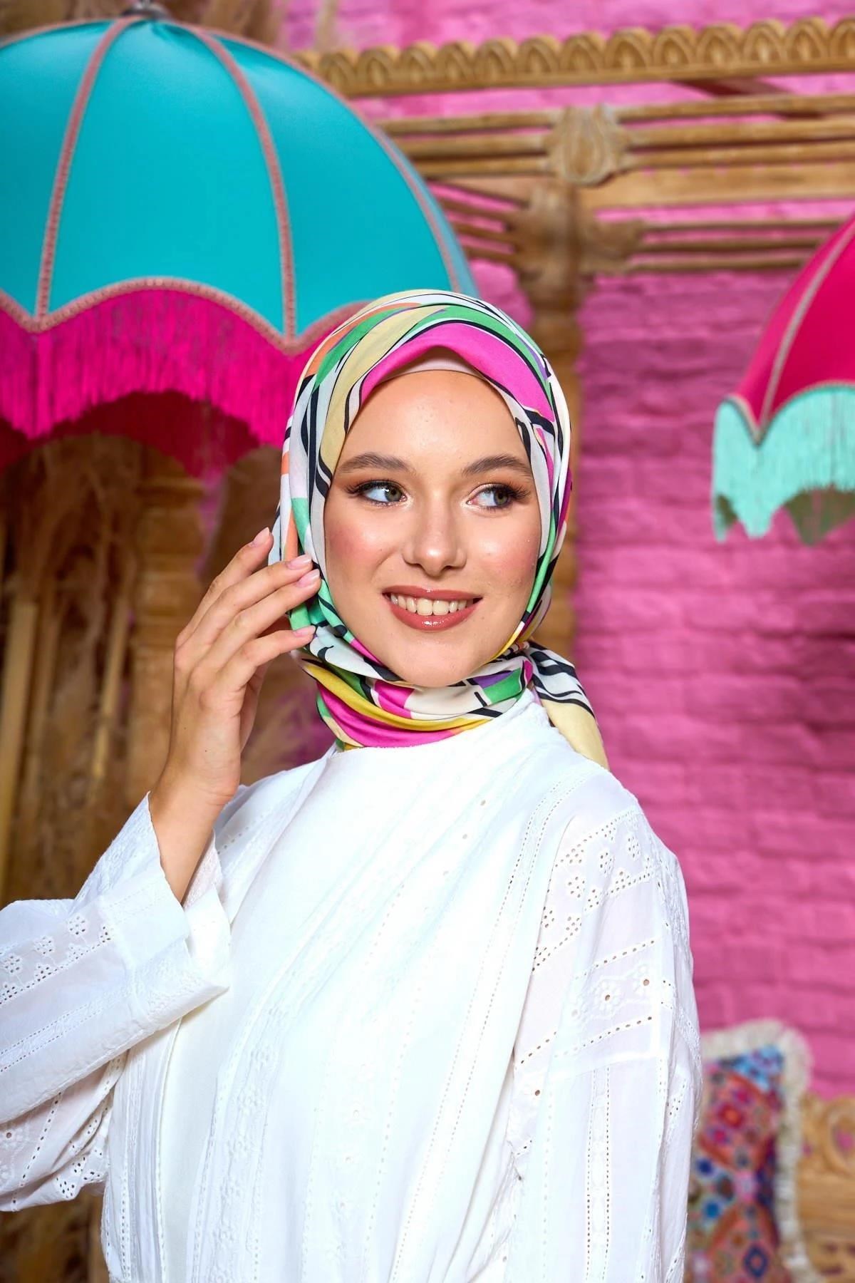 Marrakech Koleksiyon Soft Eşarp Yeşil Pembe 1199-01