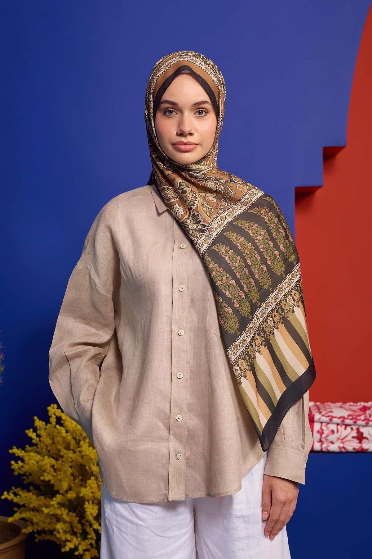 Marrakech Koleksiyon Soft Şal Kahverengi Siyah 3049-03