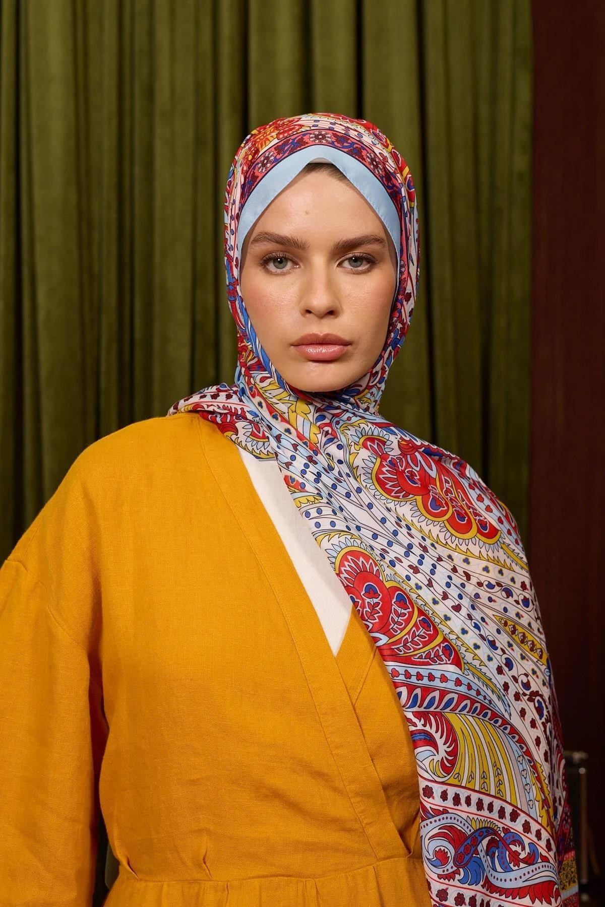 Marrakech Koleksiyon Soft Şal Kırmızı Baby Blue 3047-11