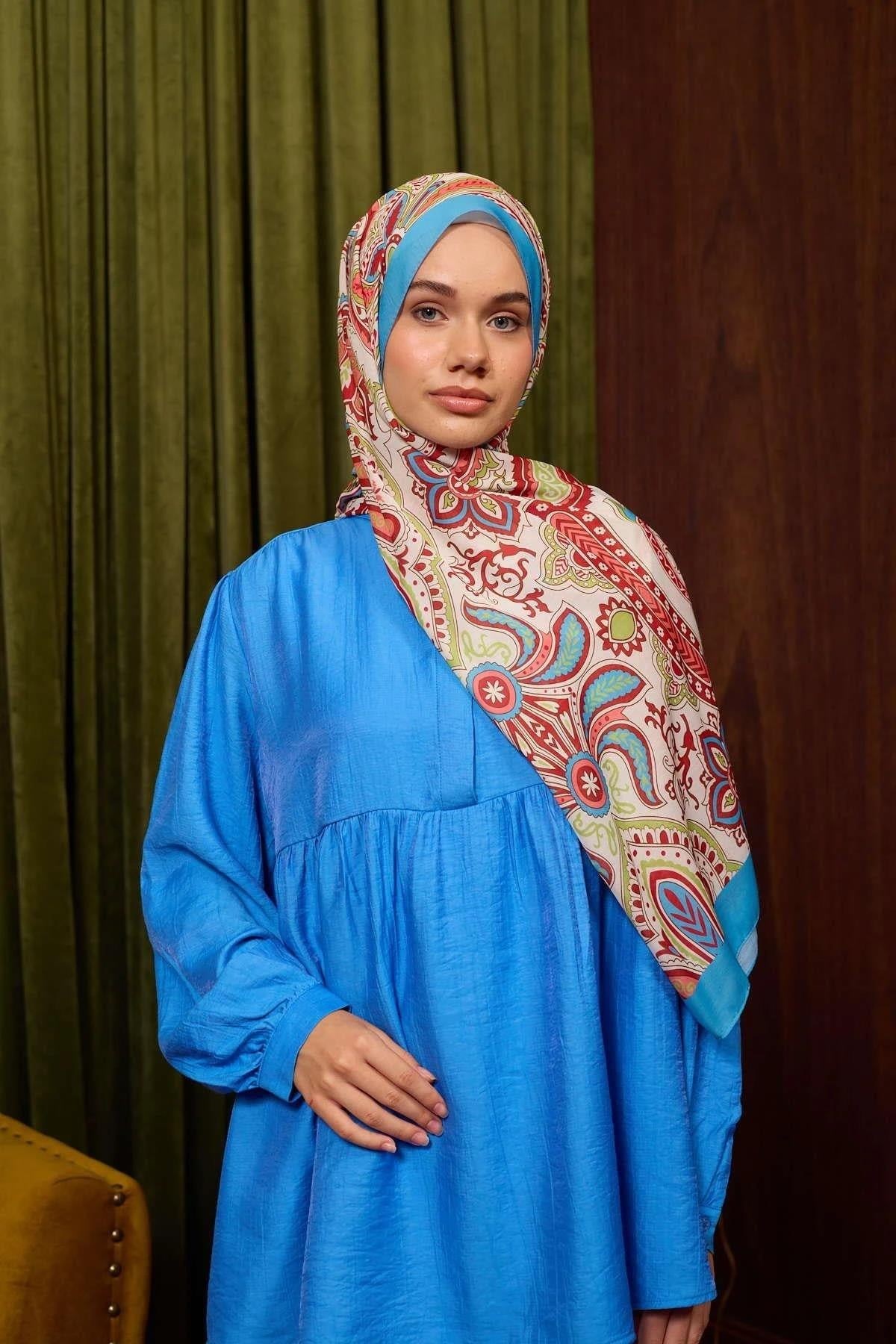 Marrakech Koleksiyon Soft Şal Kırmızı Mavi 3048-06
