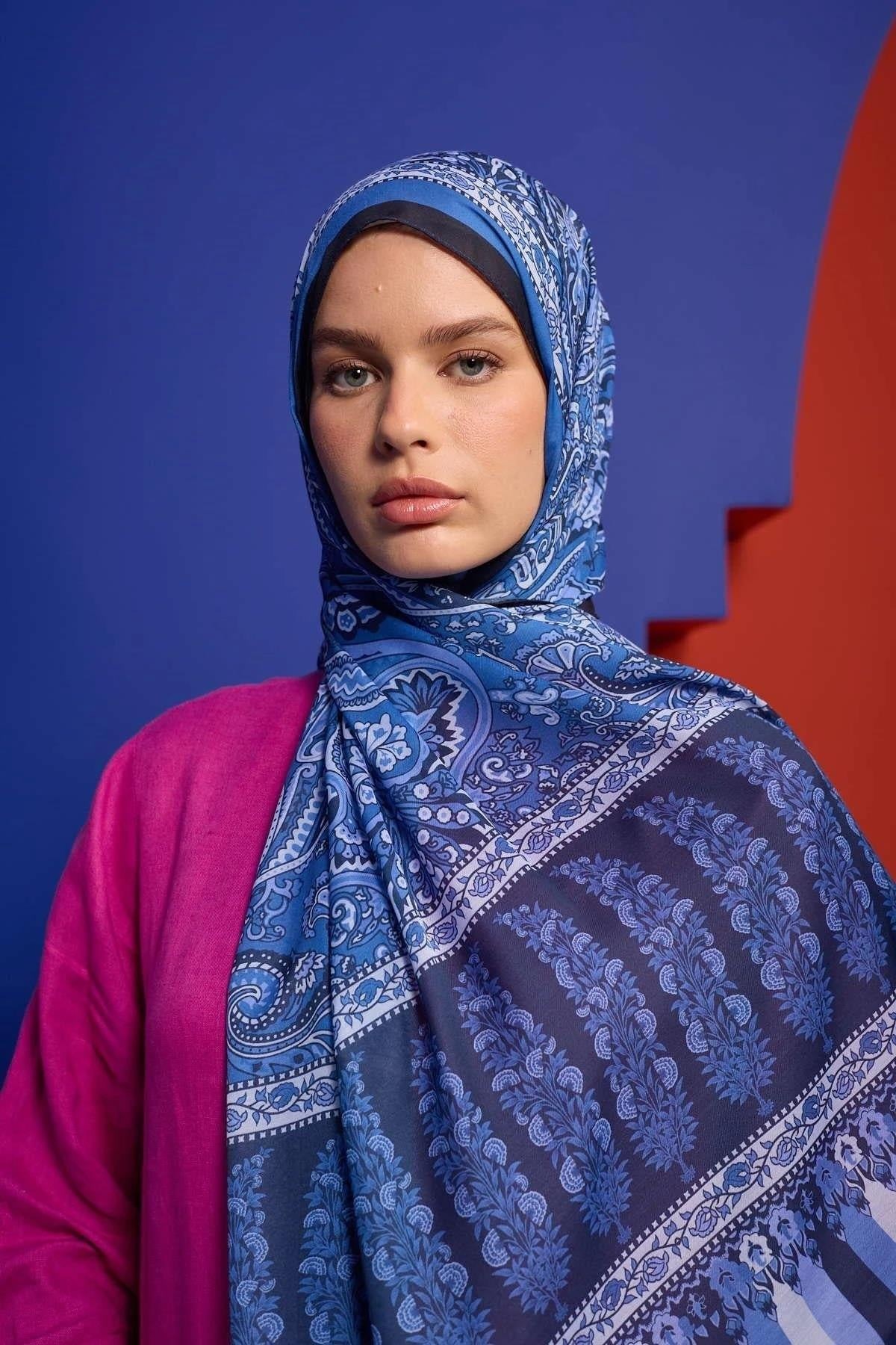 Marrakech Koleksiyon Soft Şal Lacivert Siyah 3049-04