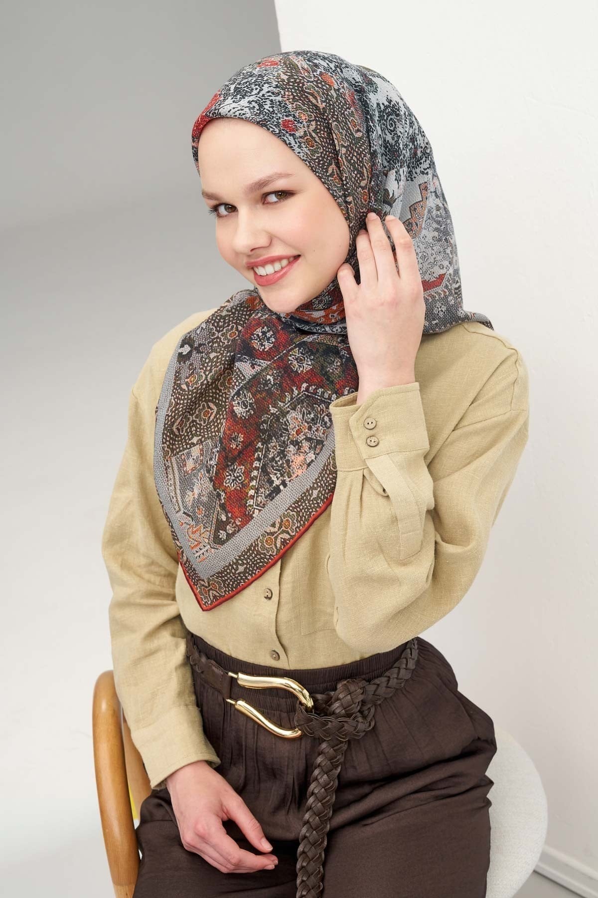 Monare Eşarp Modern Gri 90x90