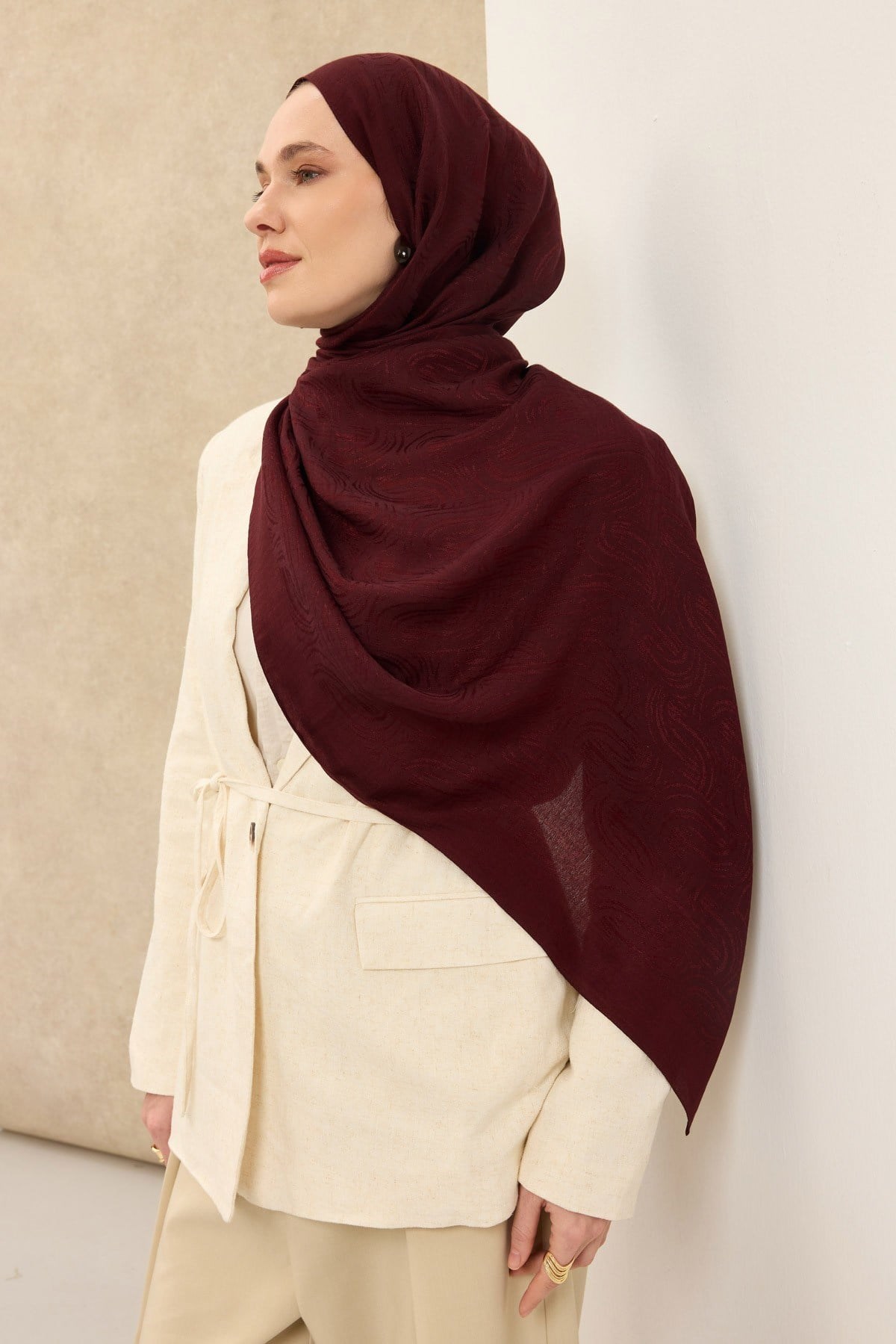 Naia Pamuk Şal Line Desen Bordo