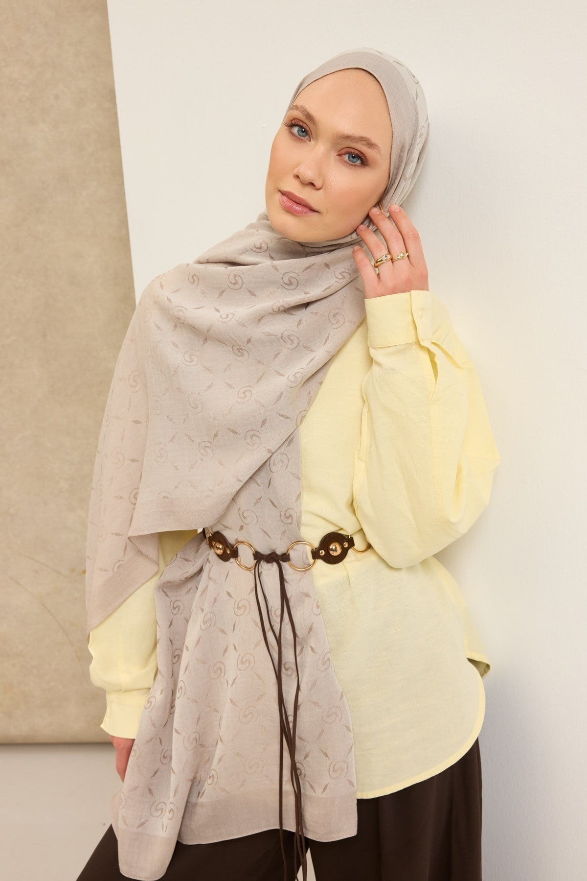 Naia Pamuk Şal Maxi Monogram Taş