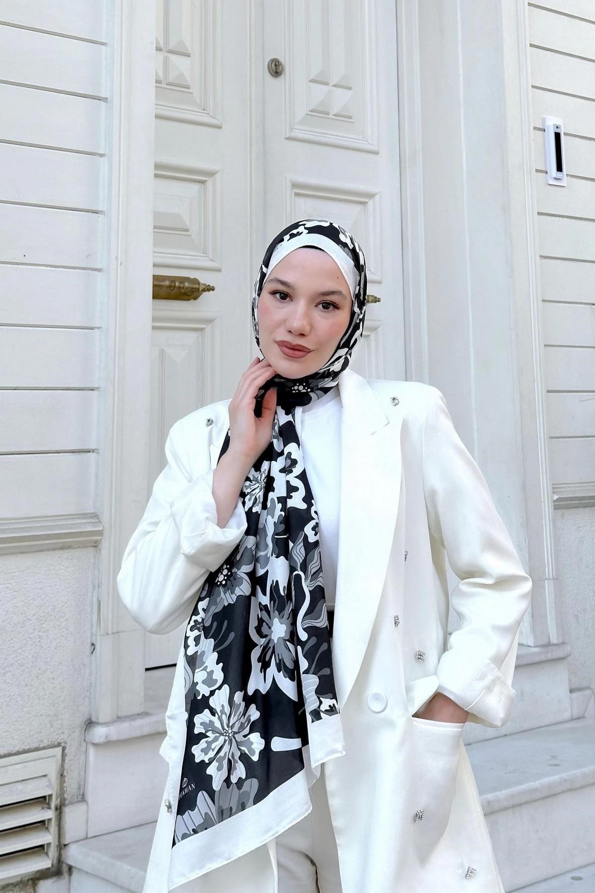 Nature Frezya Soft Şal Beyaz Siyah 3038-06