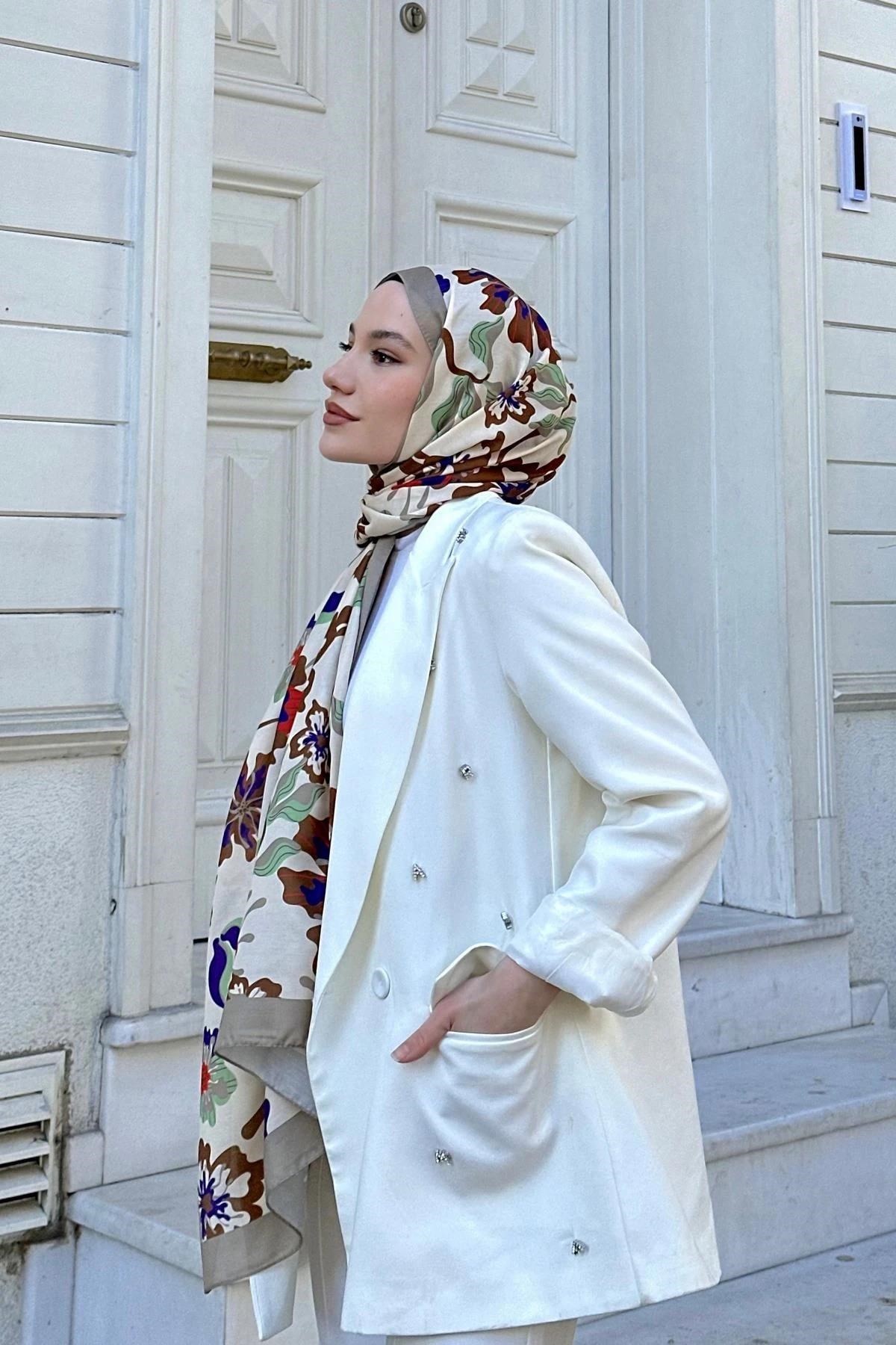 Nature Frezya Soft Şal Gri Ekru 3038-02