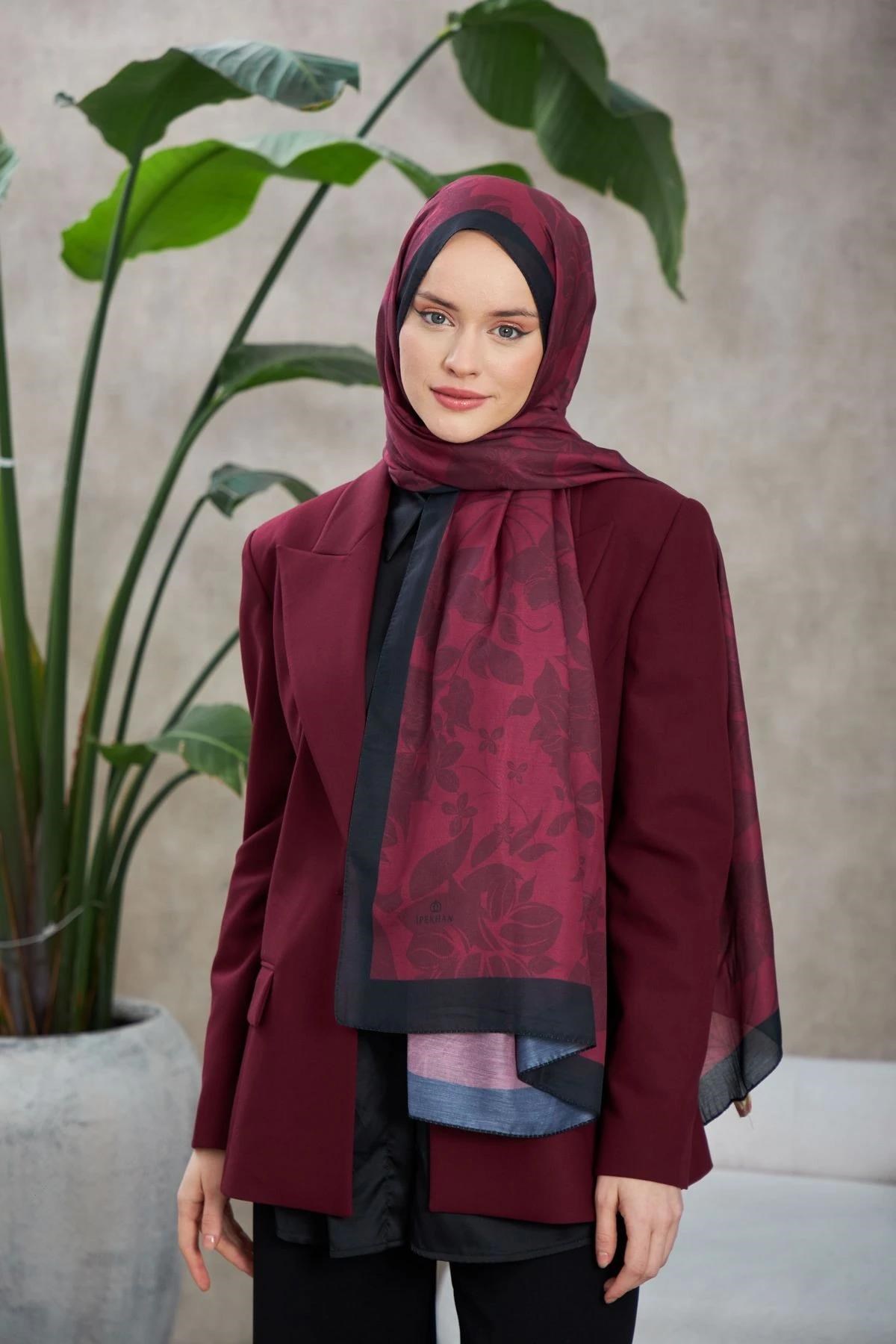 Nature Fulya Soft Şal Bordo Siyah 3041-15
