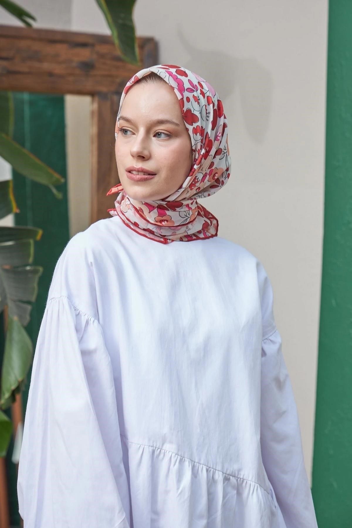 Nergis Kırmızı Pamuk Viskon Eşarp