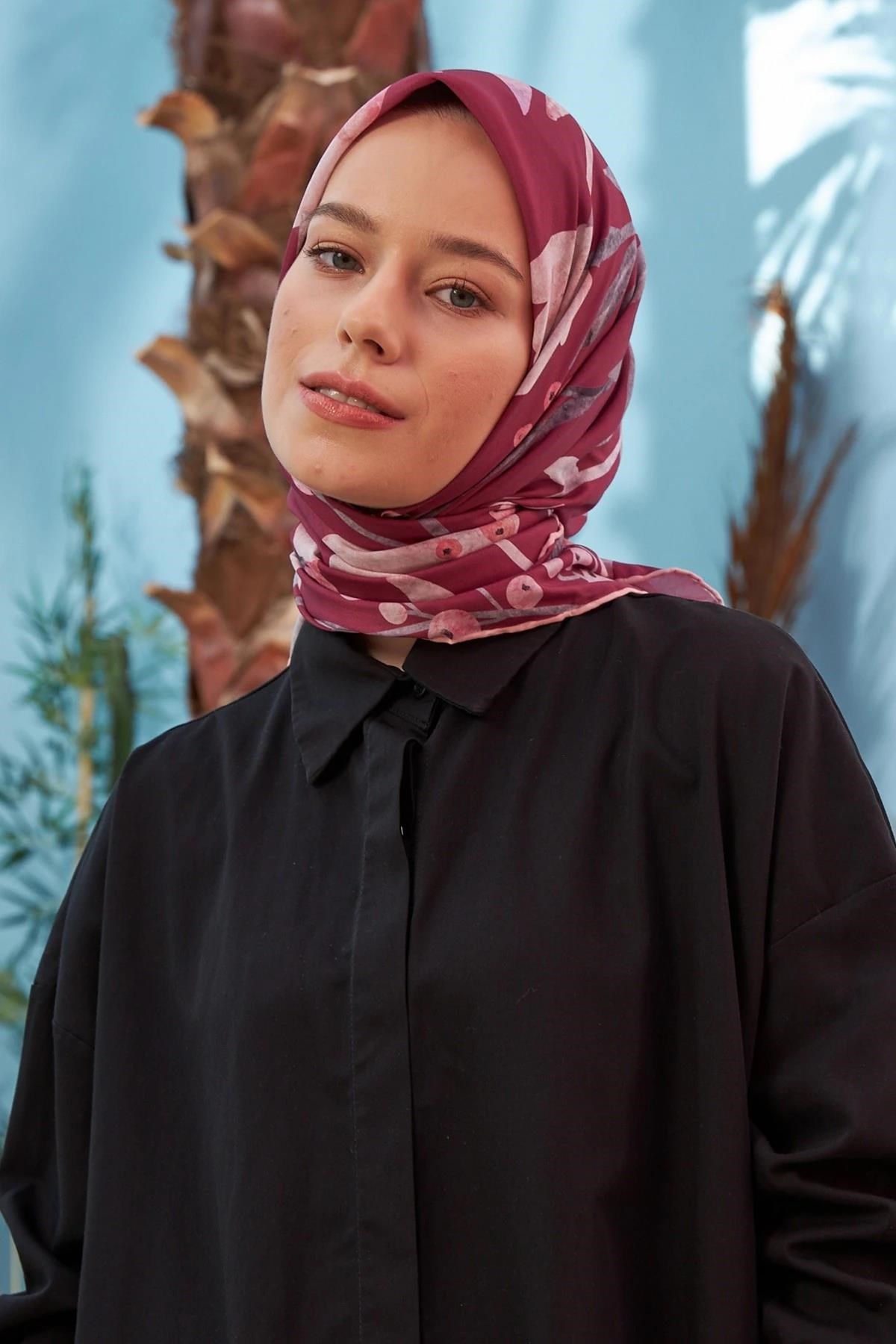 Nilüfer Bordo Pamuk Viskon Eşarp
