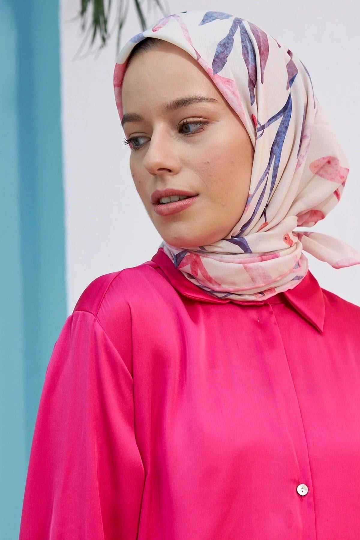 Nilüfer Krem Pembe Pamuk Viskon Eşarp