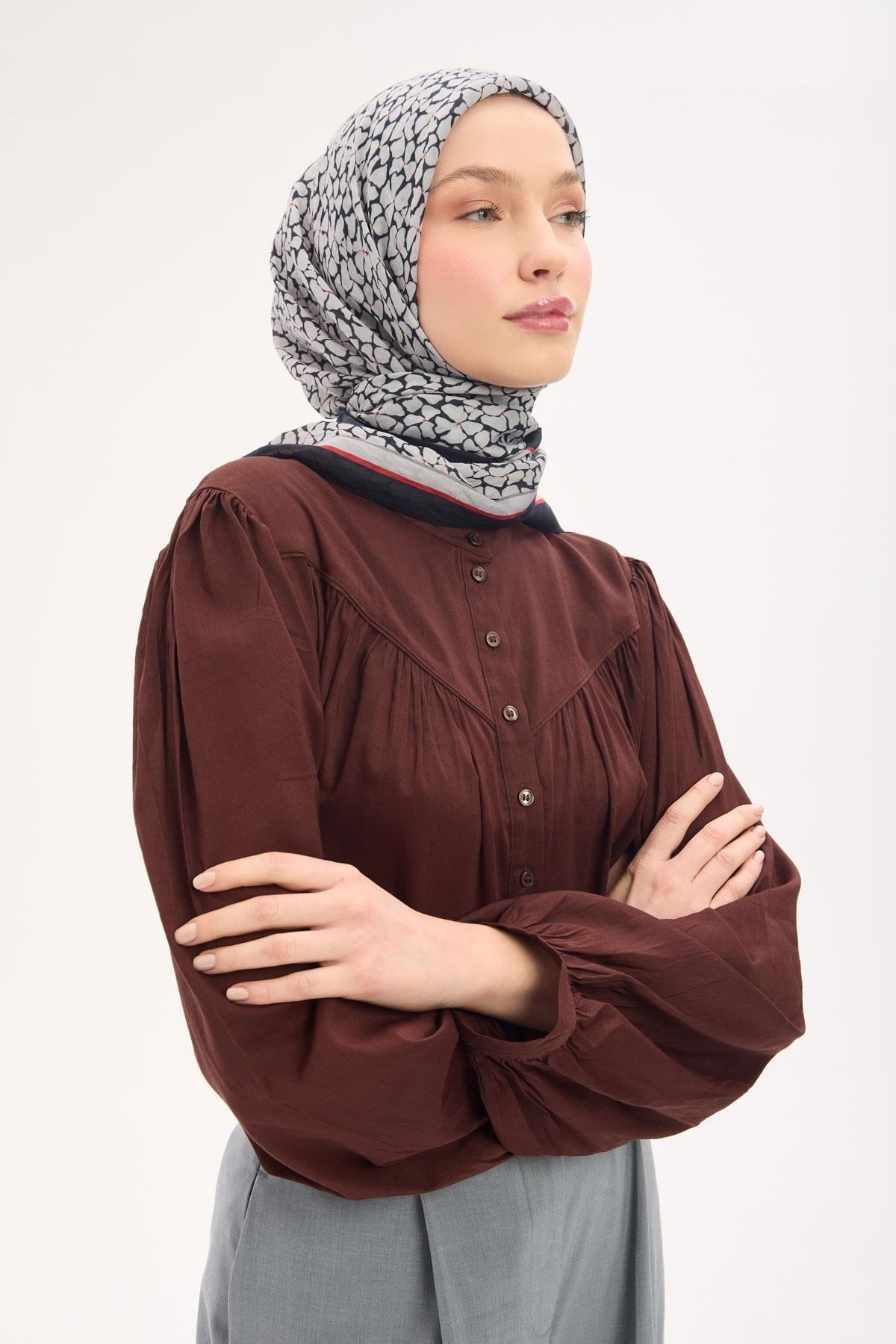 Olinda Eşarp Yonca Desen Kırık Beyaz 90x90