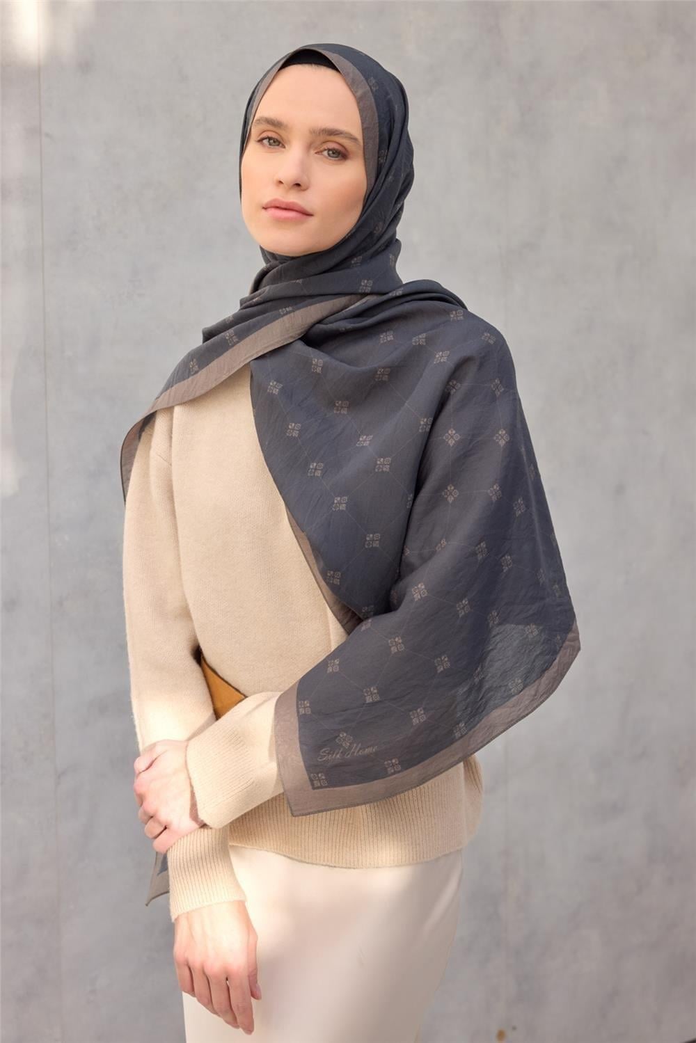 Olinda Şal Monogram Desen Antrasit 75x195