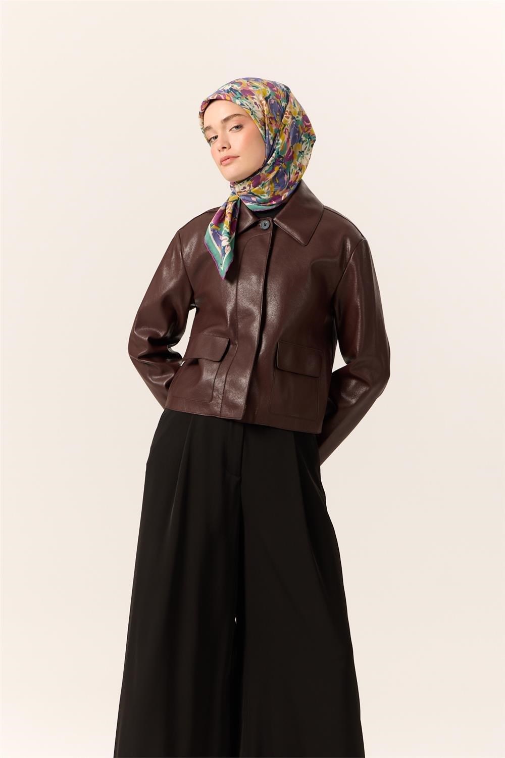 Organik Pamuk İpek Eşarp Mor Pembe Sarı Çiçek Desenli Tok Duruşlu 90x90