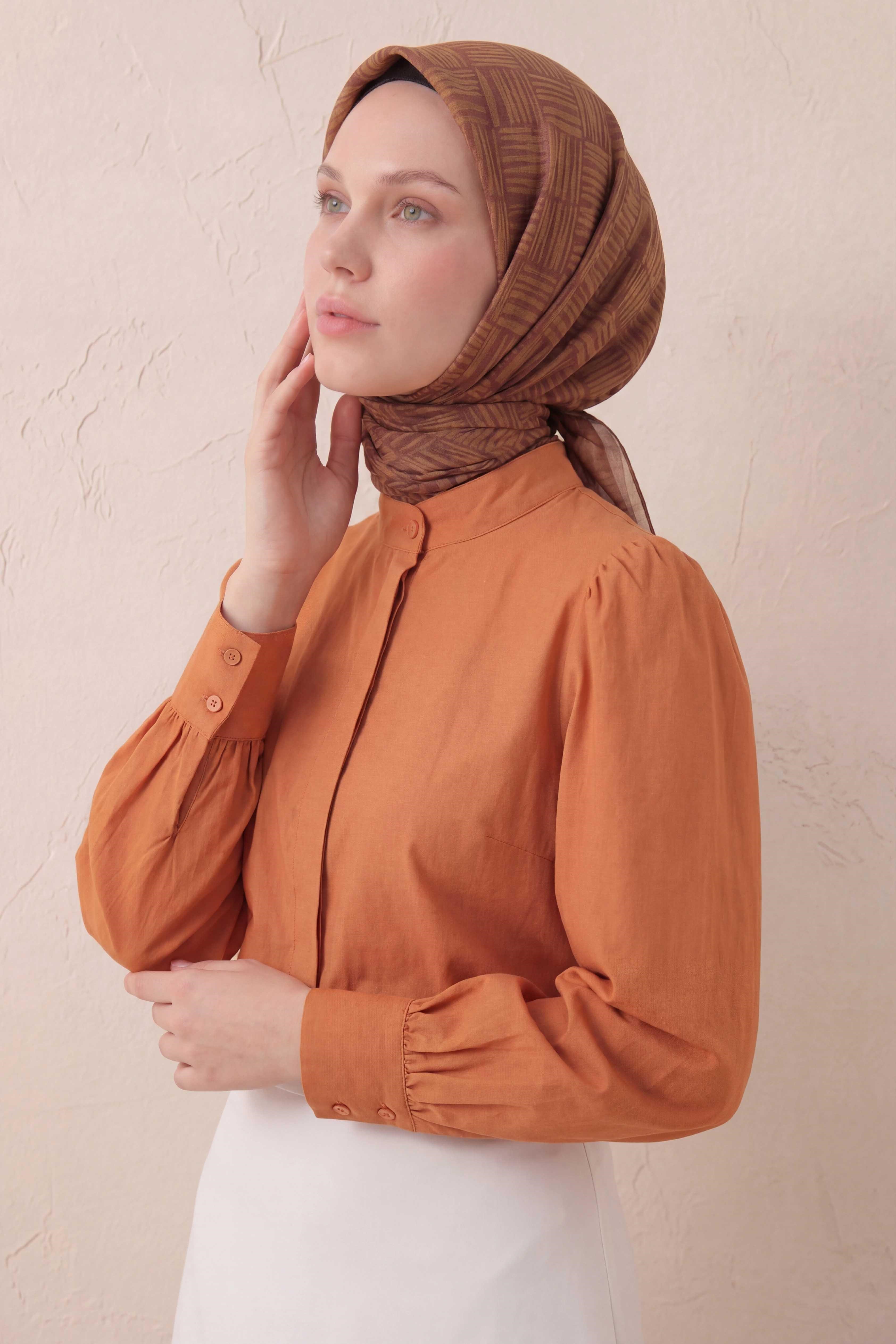 Pamuk Karışımlı Soft Eşarp Çizgi Desen Koyu Taba 90x90
