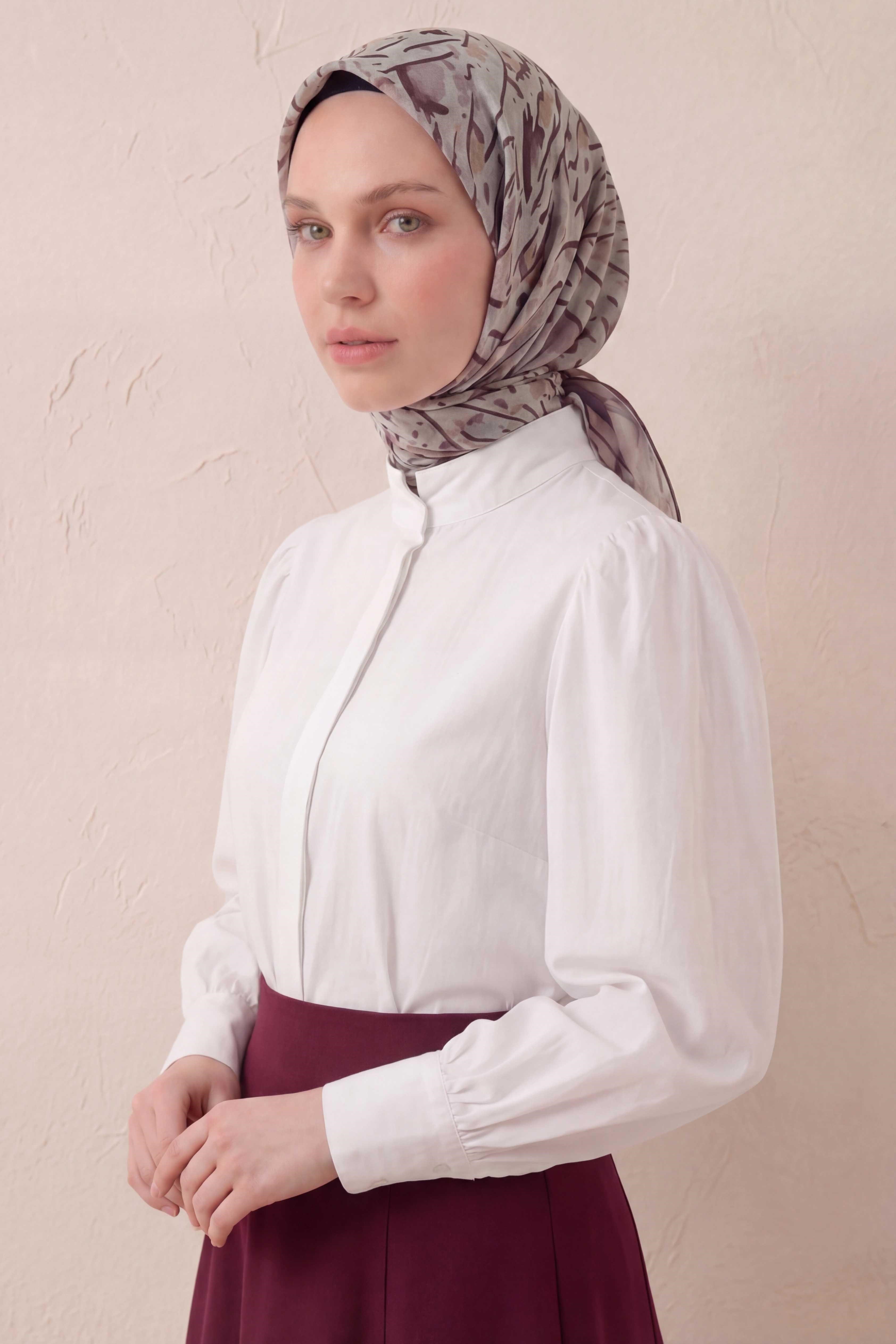 Pamuk Karışımlı Soft Eşarp Fırça Darbeli Desen Marjinal Gri 90x90