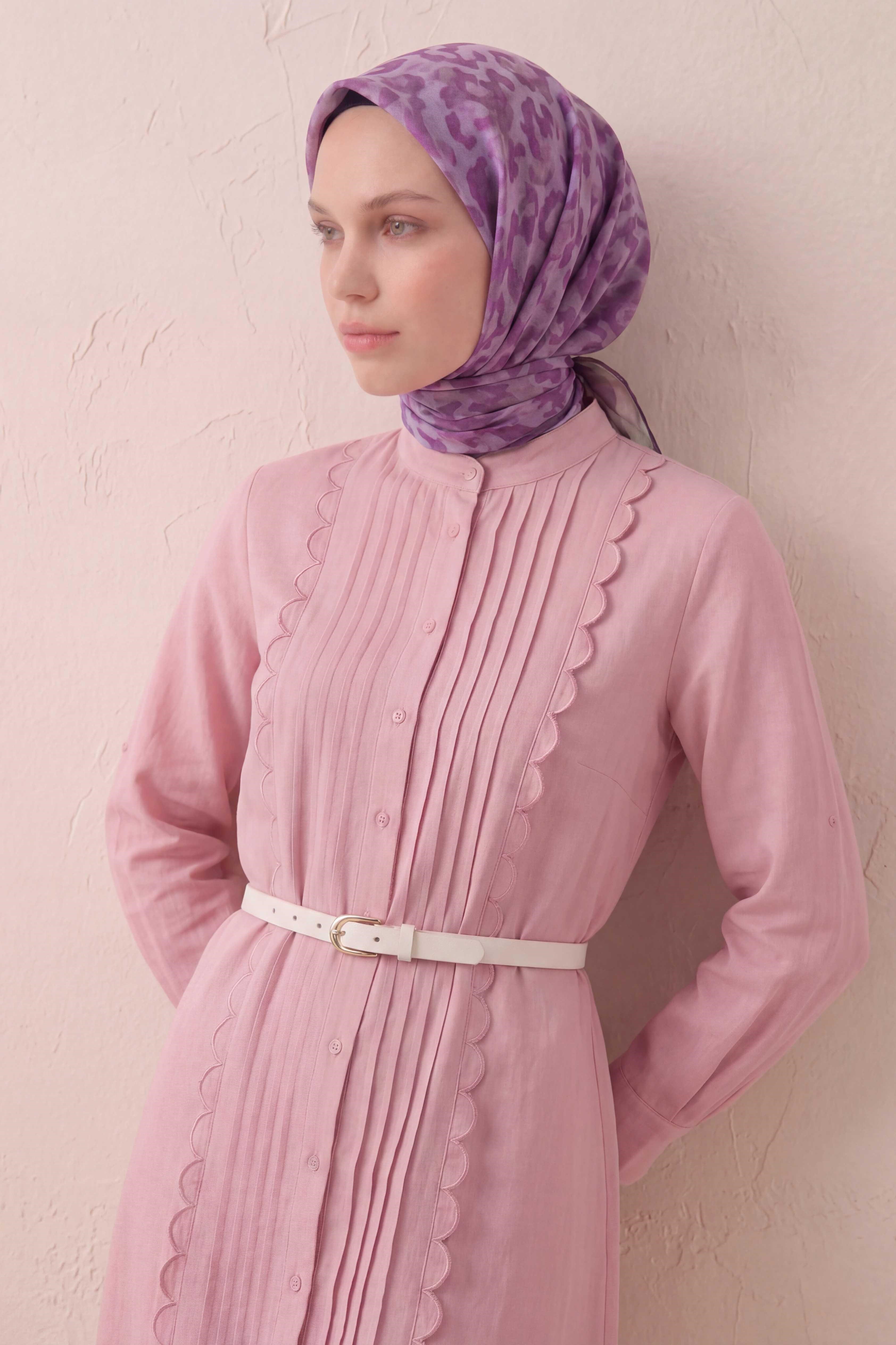 Pamuk Karışımlı Soft Eşarp Sis Motif Desen Pembe 90X90